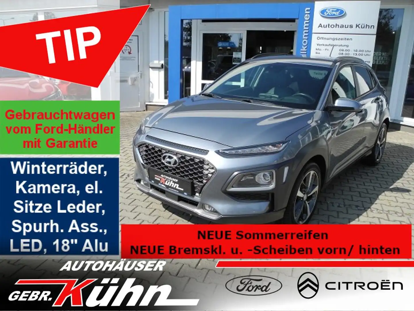 Hyundai KONA 1.0 T-GDI Premium - Navi, WR, belüf. Sitze, Kamera Argent - 1