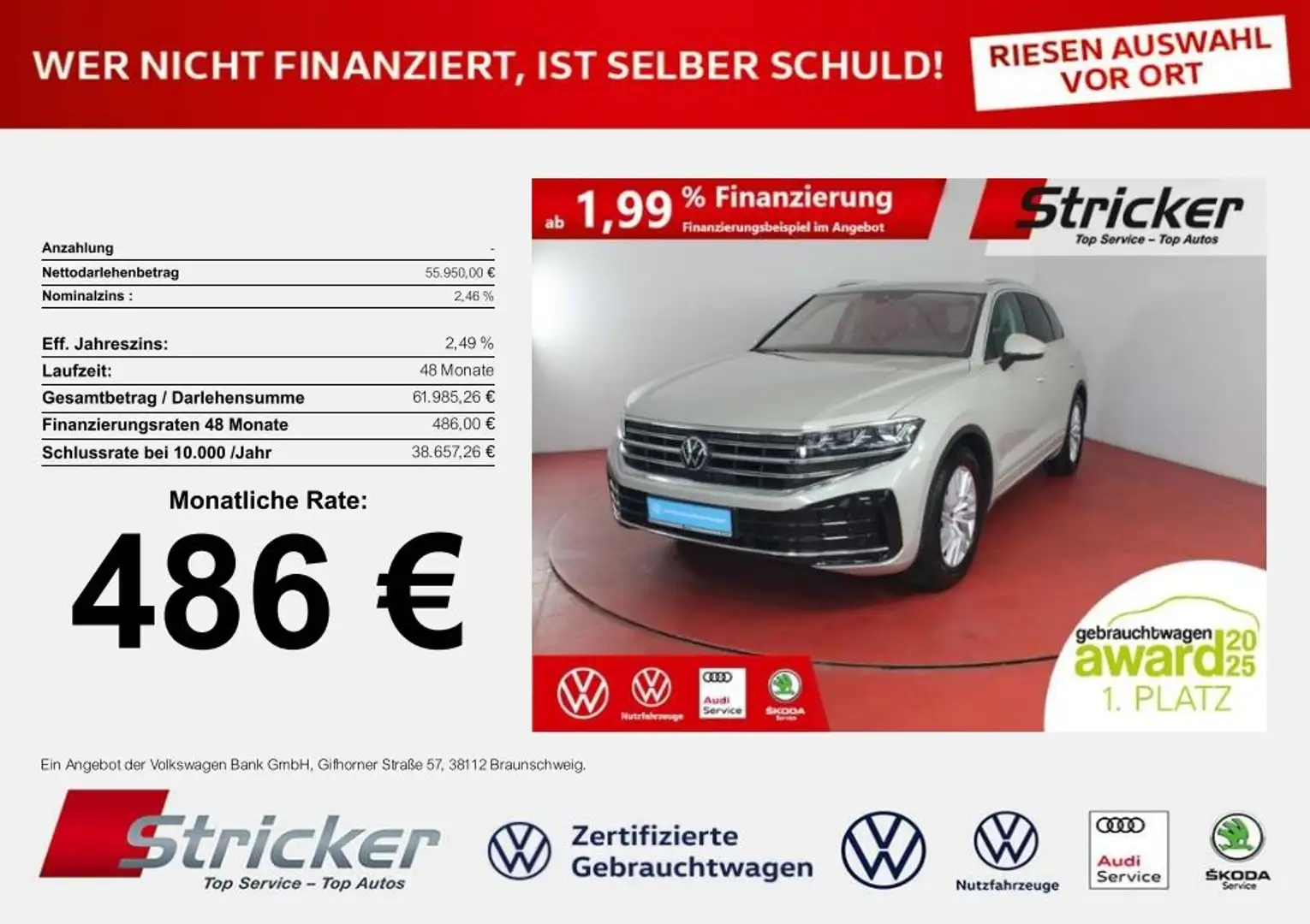 Volkswagen Touareg Elegance 3.0TDI 486,-ohne Anzahlung AHK Navi Beige - 1
