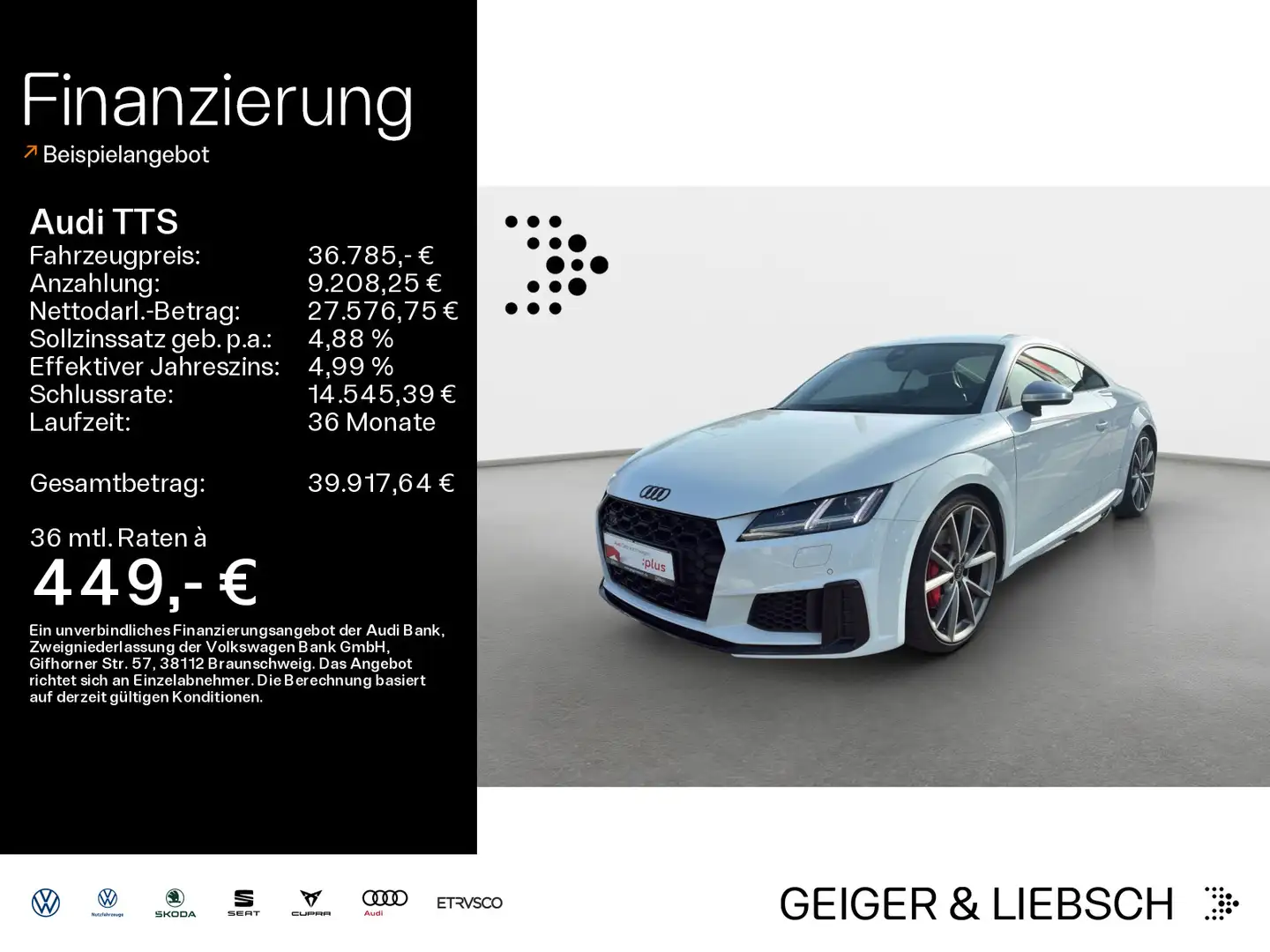 Audi TTS 2,0 TFSI Coupé Matrix+B&O+Black Optik+Navi Weiß - 1