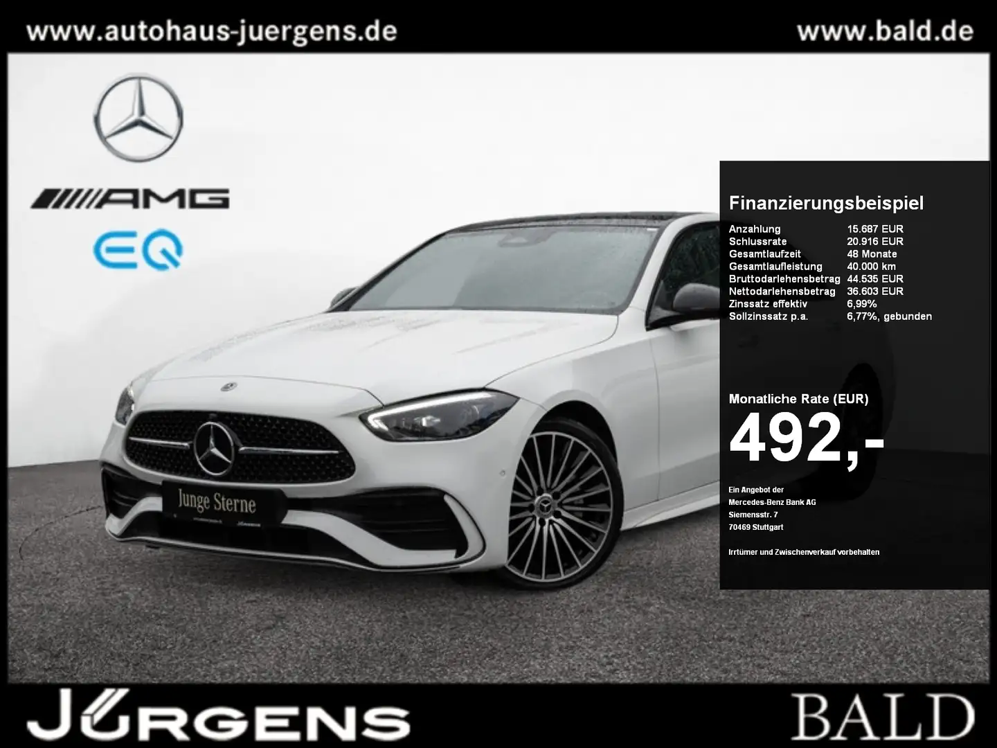 Mercedes-Benz C 300 4M AMG-Sport/DIGITAL/360/Pano/AHK/Night/19 Weiß - 1