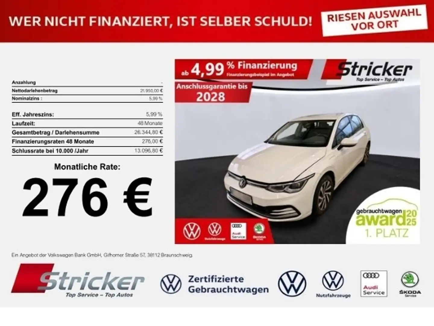 Volkswagen Golf Style 1.4TSI e-hybrid 276,-ohne Anzahlung Navi Ka Weiß - 1