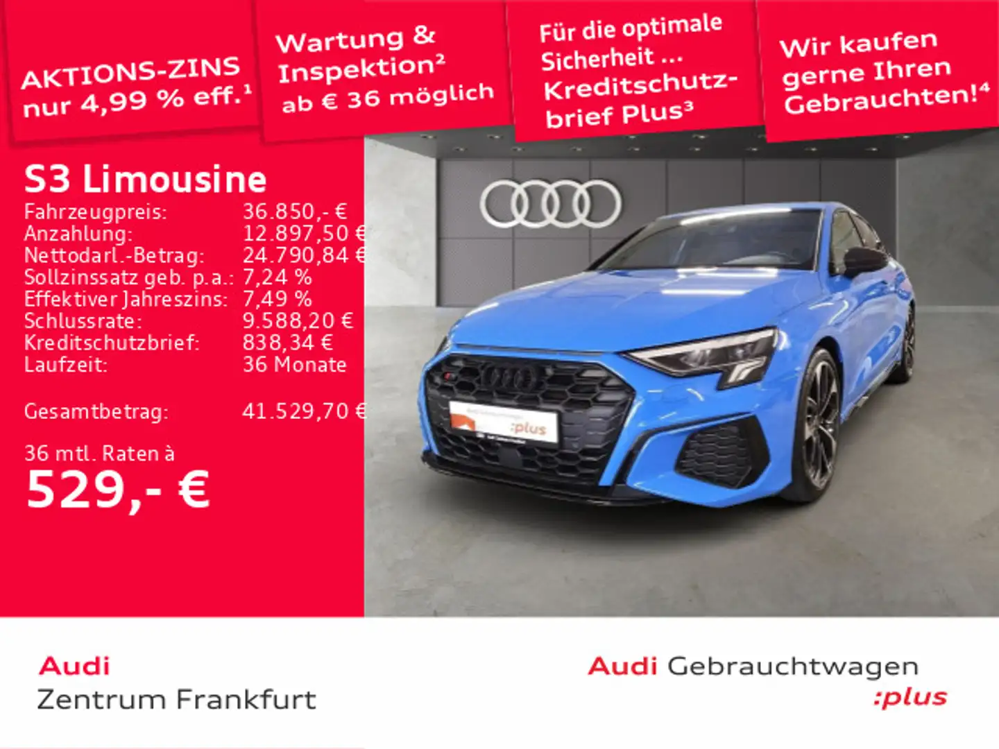 Audi S3 TFSI quattro S tronic LED Navi Temp Blau - 1