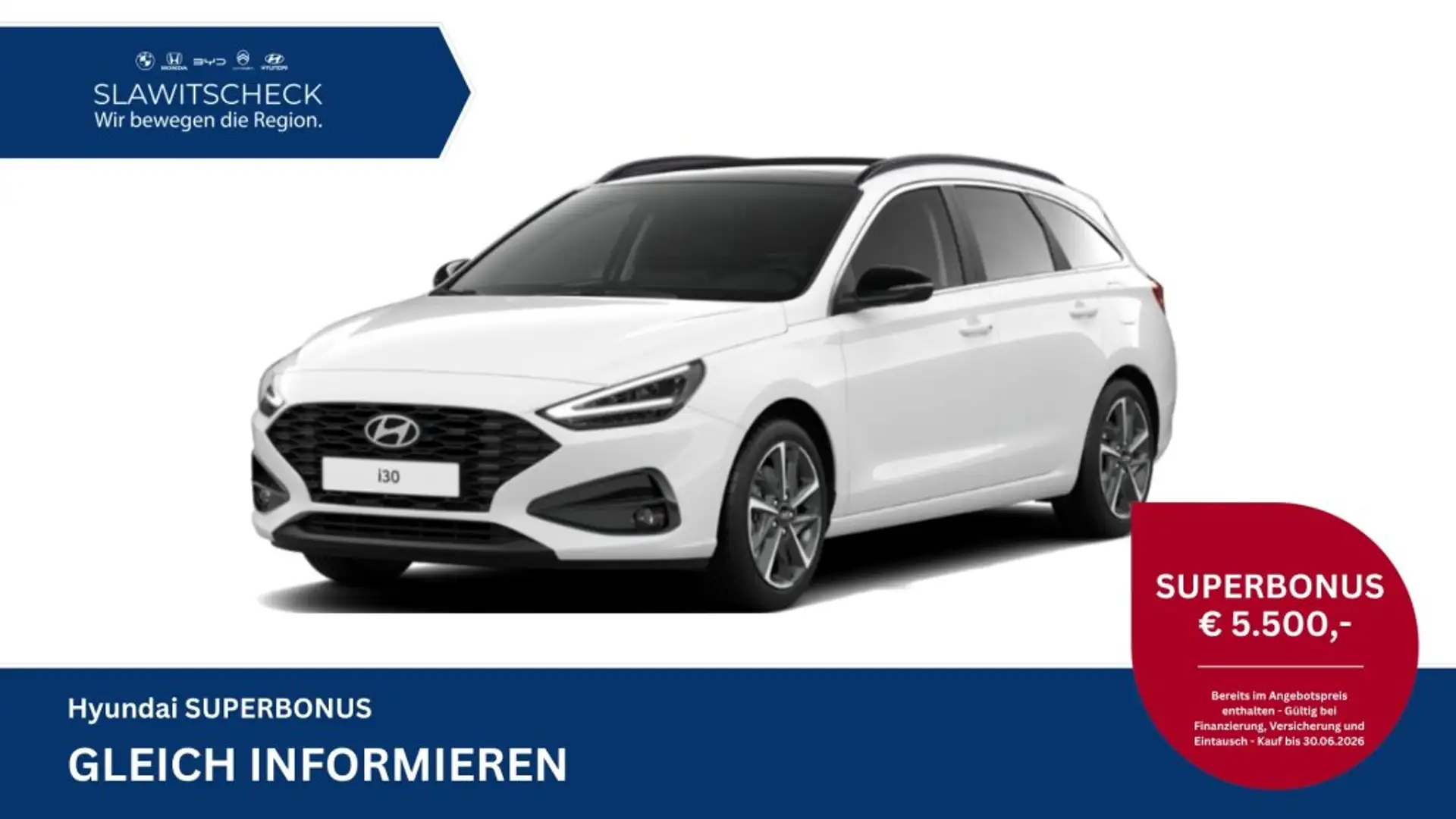 Hyundai i30 Kombi - PD GO Plus 1.0 T-GDI inkl. Toter-Winkel-Assistent un Weiß - 1