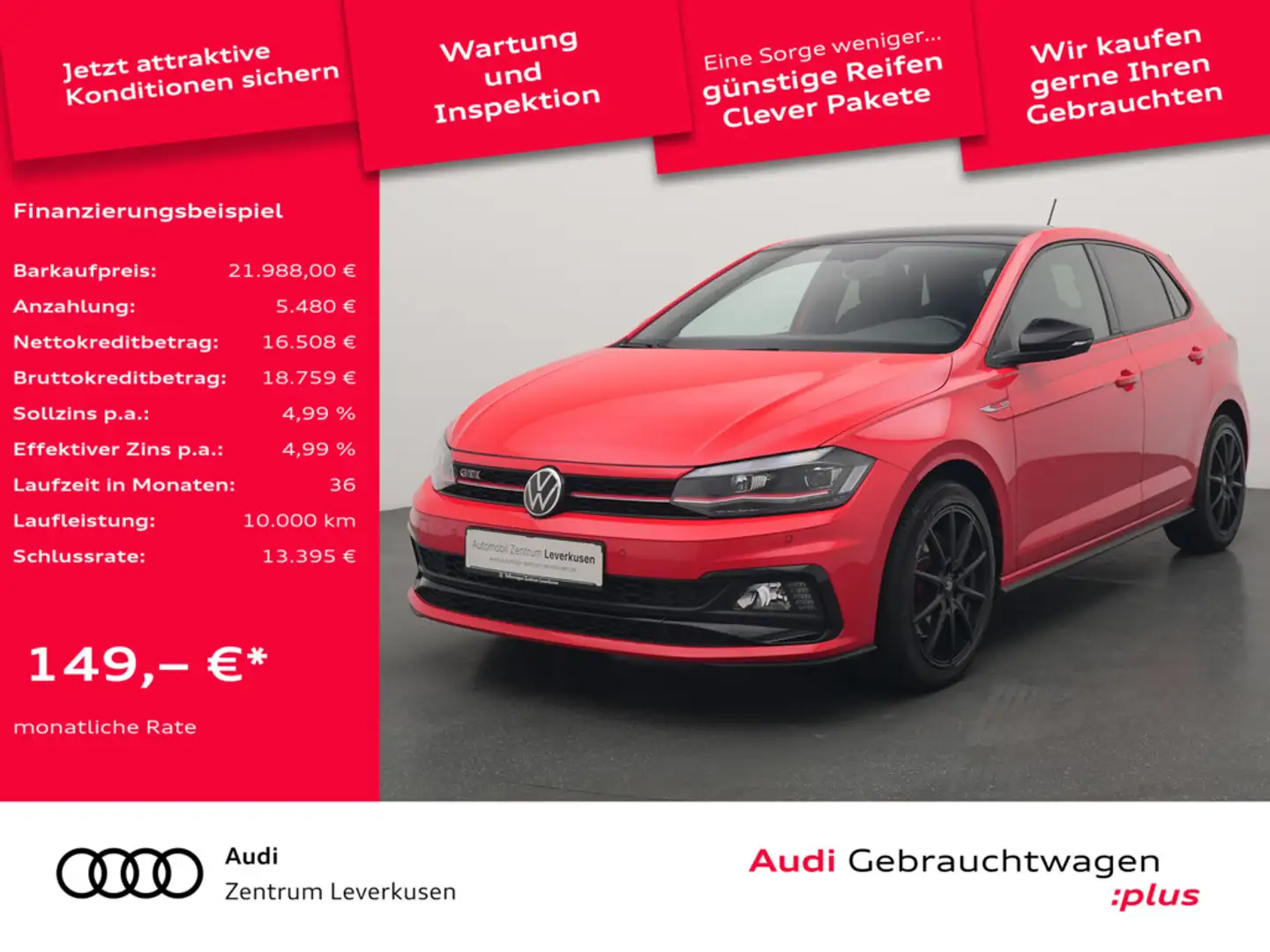 Volkswagen Polo GTI ABT DSG ACC LED SHZ CARPLAY PORT NAV Rood - 1