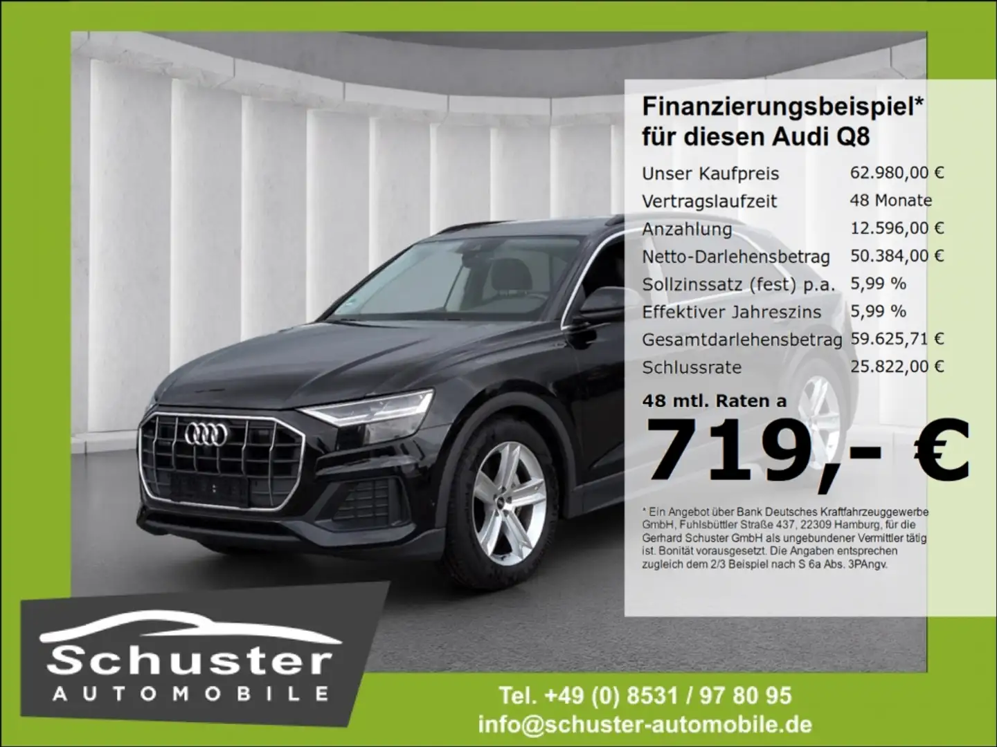 Audi Q8 50TDI quattro*Luftfed 360°Kam Panodach Leder Schwarz - 1