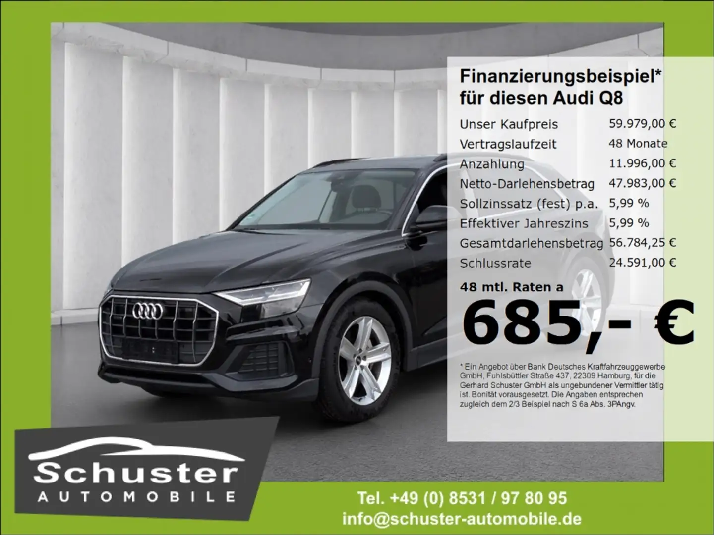 Audi Q8 50TDI quattro*Luftfed 360°Kam Panodach Leder Schwarz - 1