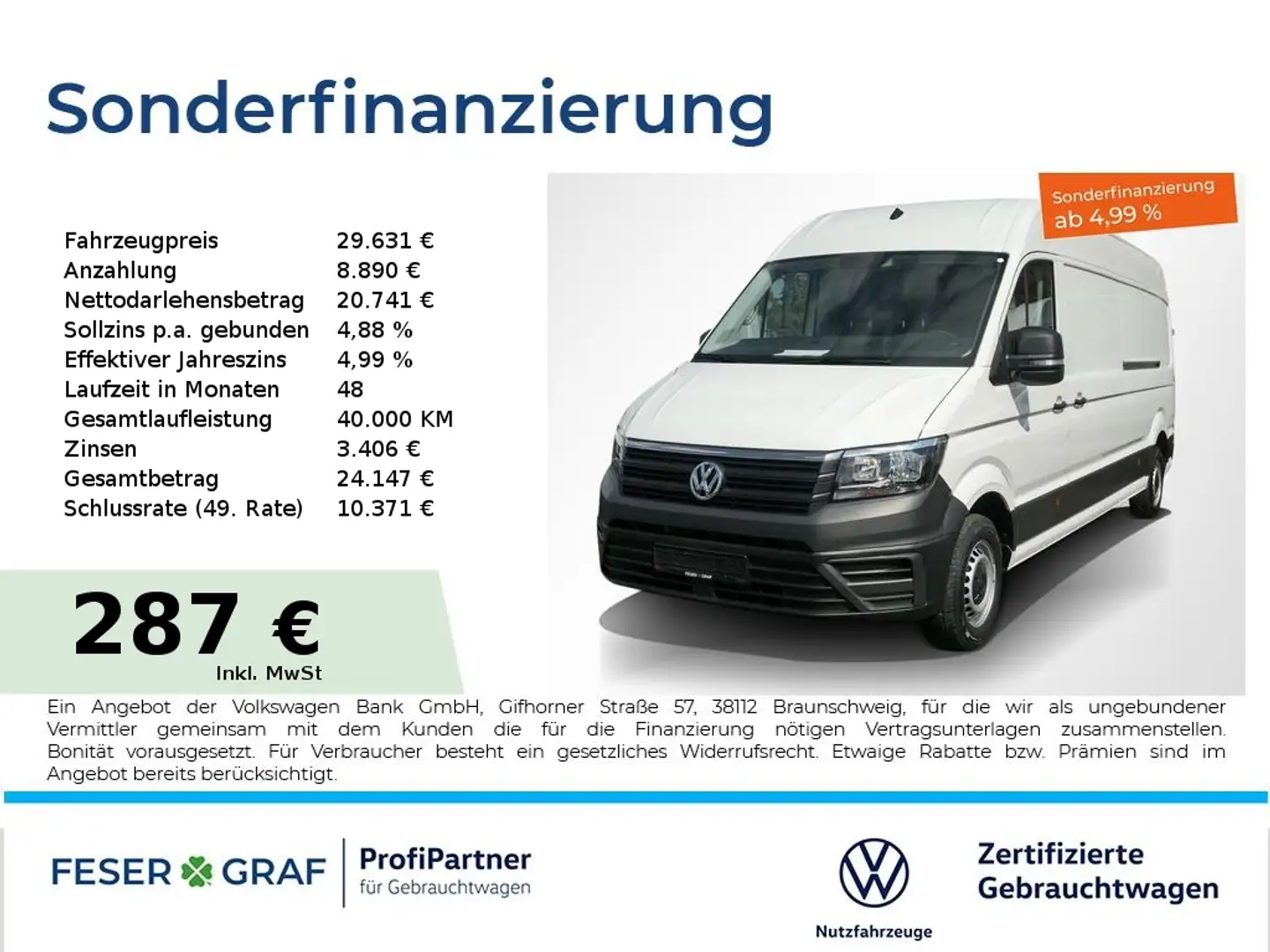 Volkswagen Crafter 2.0 TDI Kasten LR 2xSchiebetüre Rückfahrkamera Weiß - 1