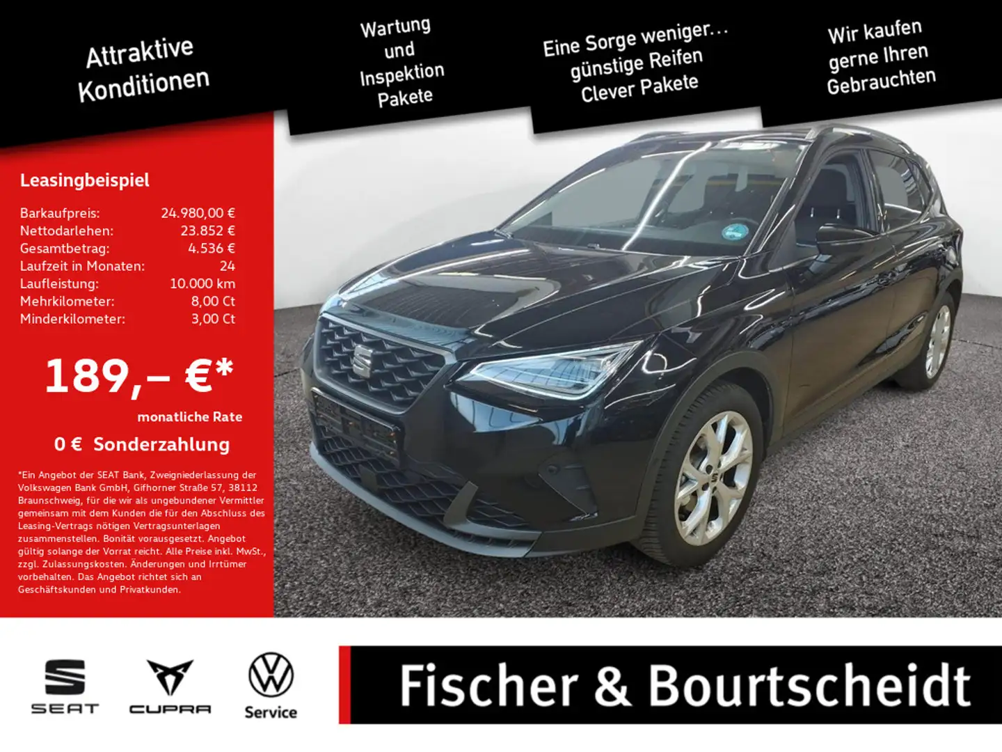 SEAT Arona 1.0 TSI FR KAM NAV PDC LED SHZ Schwarz - 1