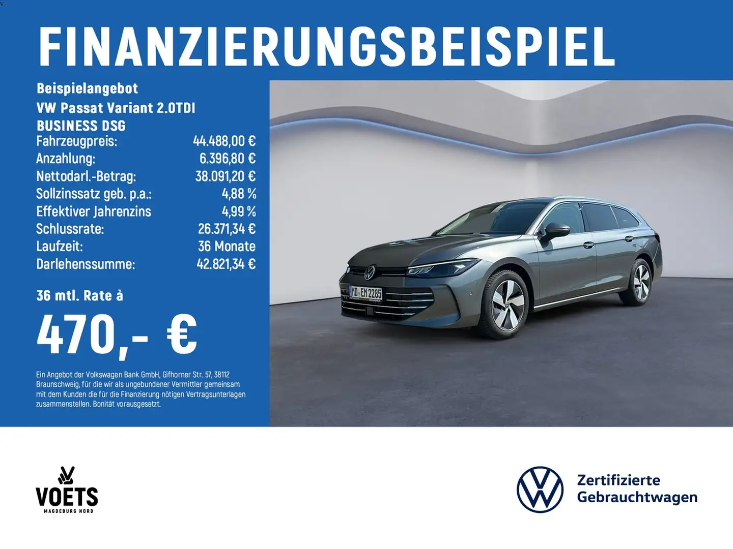Volkswagen Passat Variant 2.0TDI BUSINESS DSG LED+Navi Grau - 2
