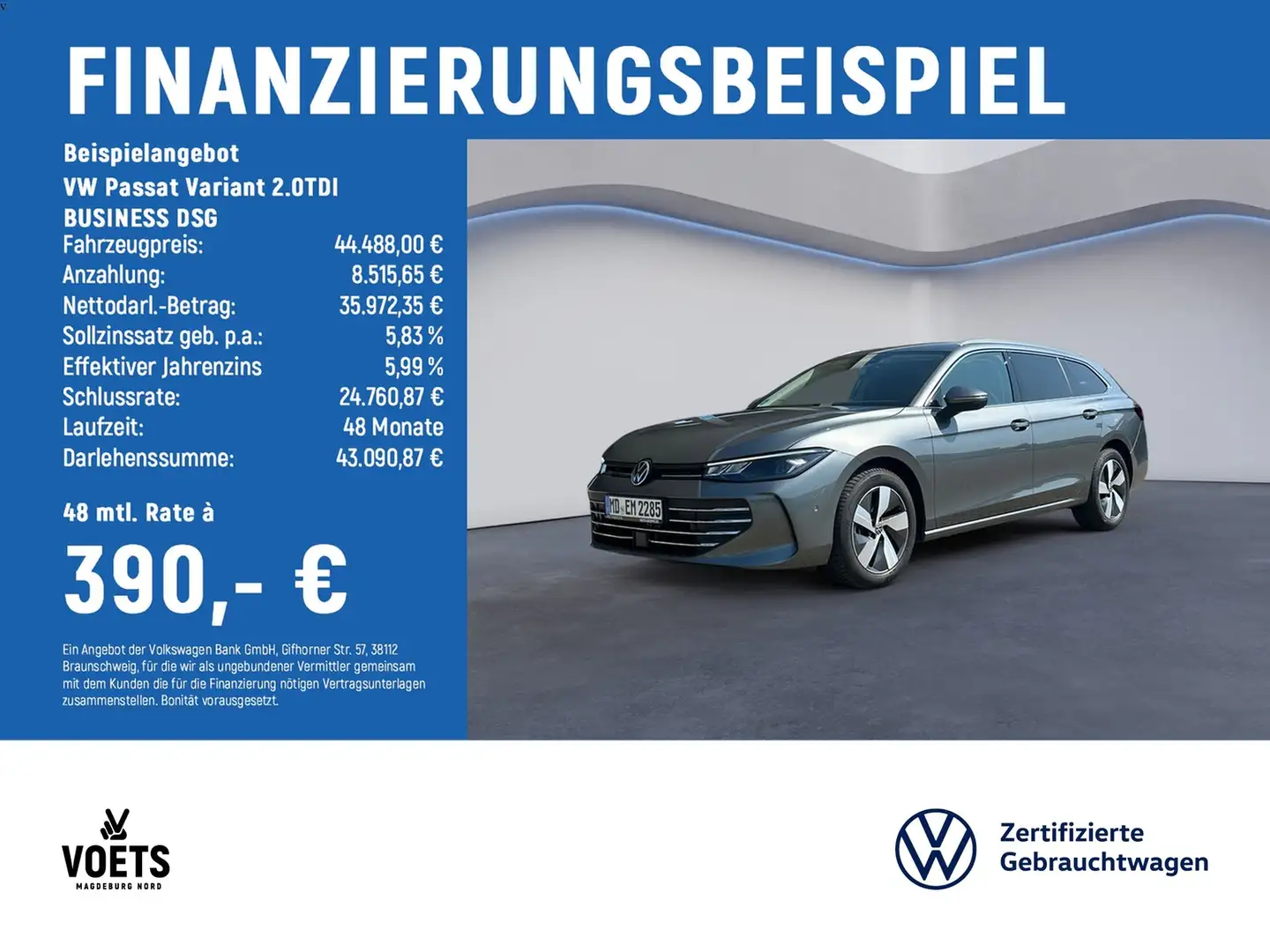 Volkswagen Passat Variant 2.0TDI BUSINESS DSG LED+Navi Grau - 2