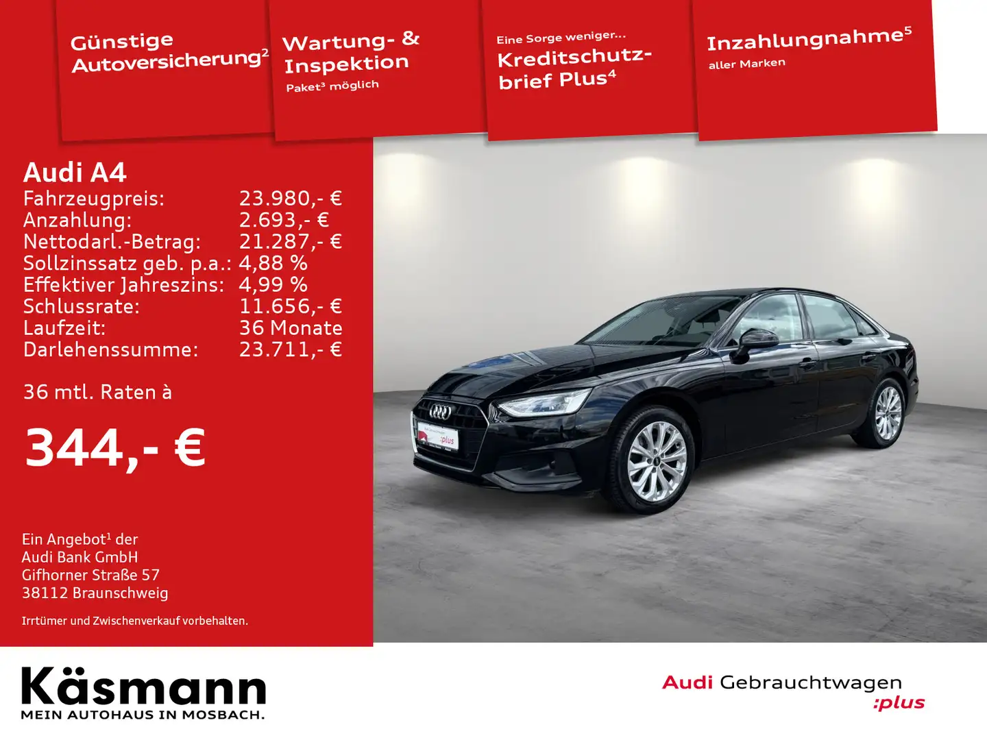 Audi A4 Lim. 35TDI NAV SHZ PDC GRA BT MFL Noir - 1