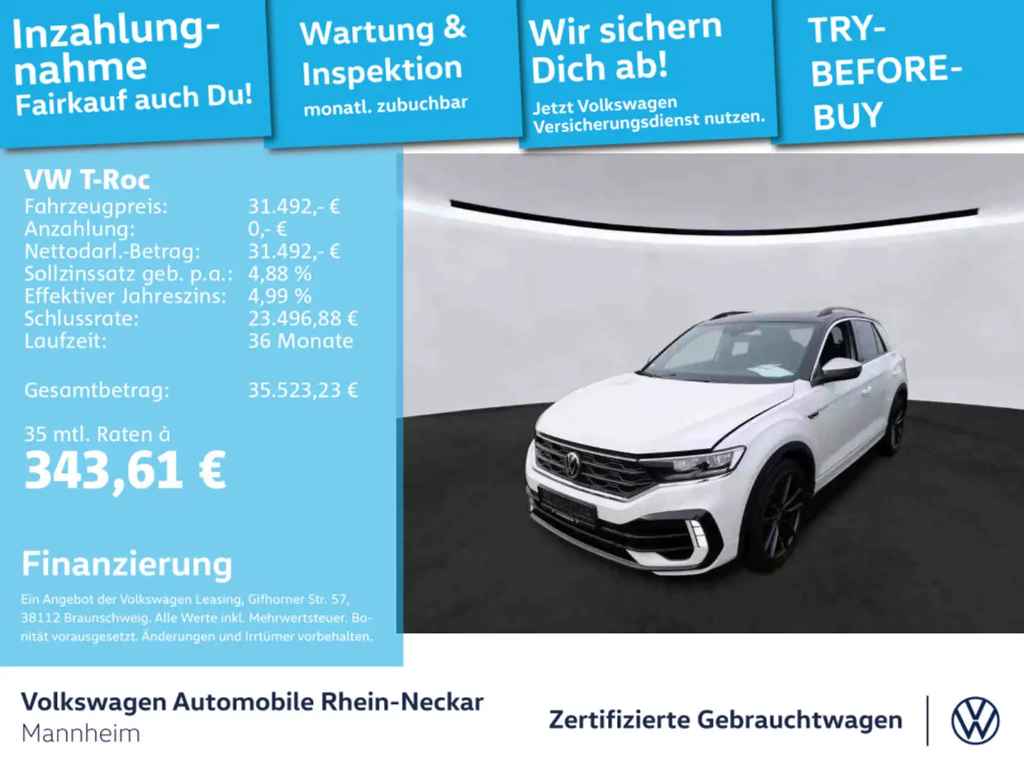 Volkswagen T-Roc 2.0 TSI R 4Motion Navi Pano Beats Kamera u Weiß - 1