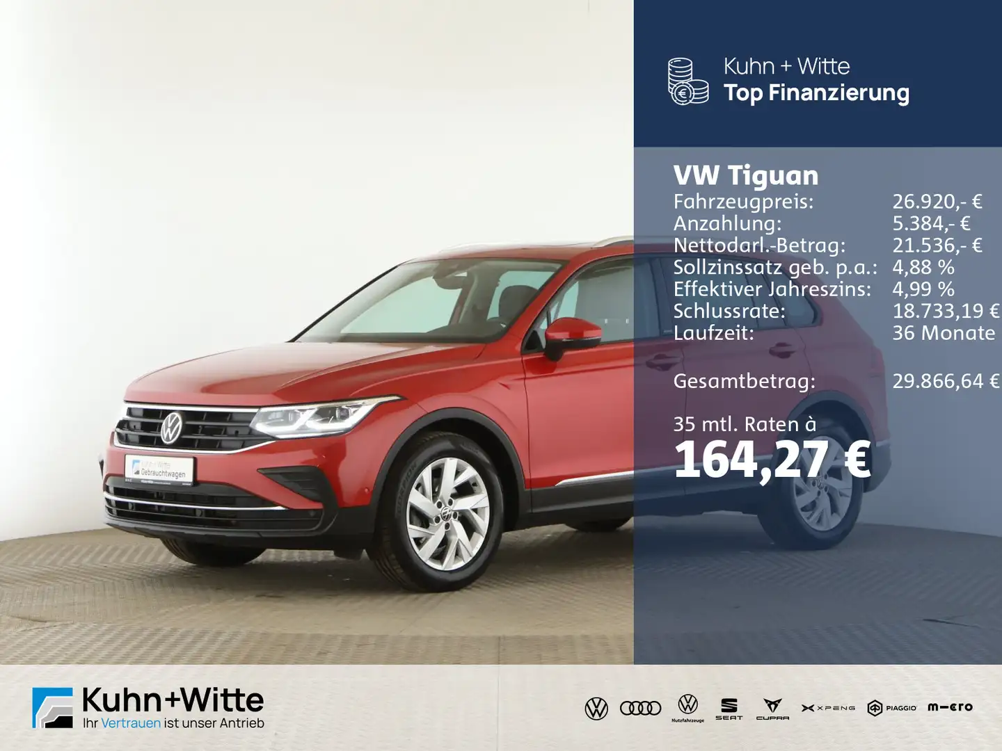 Volkswagen Tiguan 1.5 TSI Active *Pano*Matrix*RFK*Navi*Appl Czerwony - 1