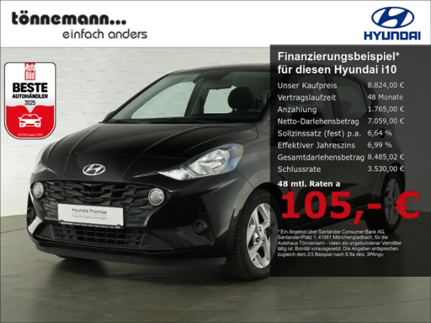 Hyundai i10 TREND+SITZHEIZUNG+LENKRADHEIZUNG+PARKPILOT HINTEN+ Zwart - 1