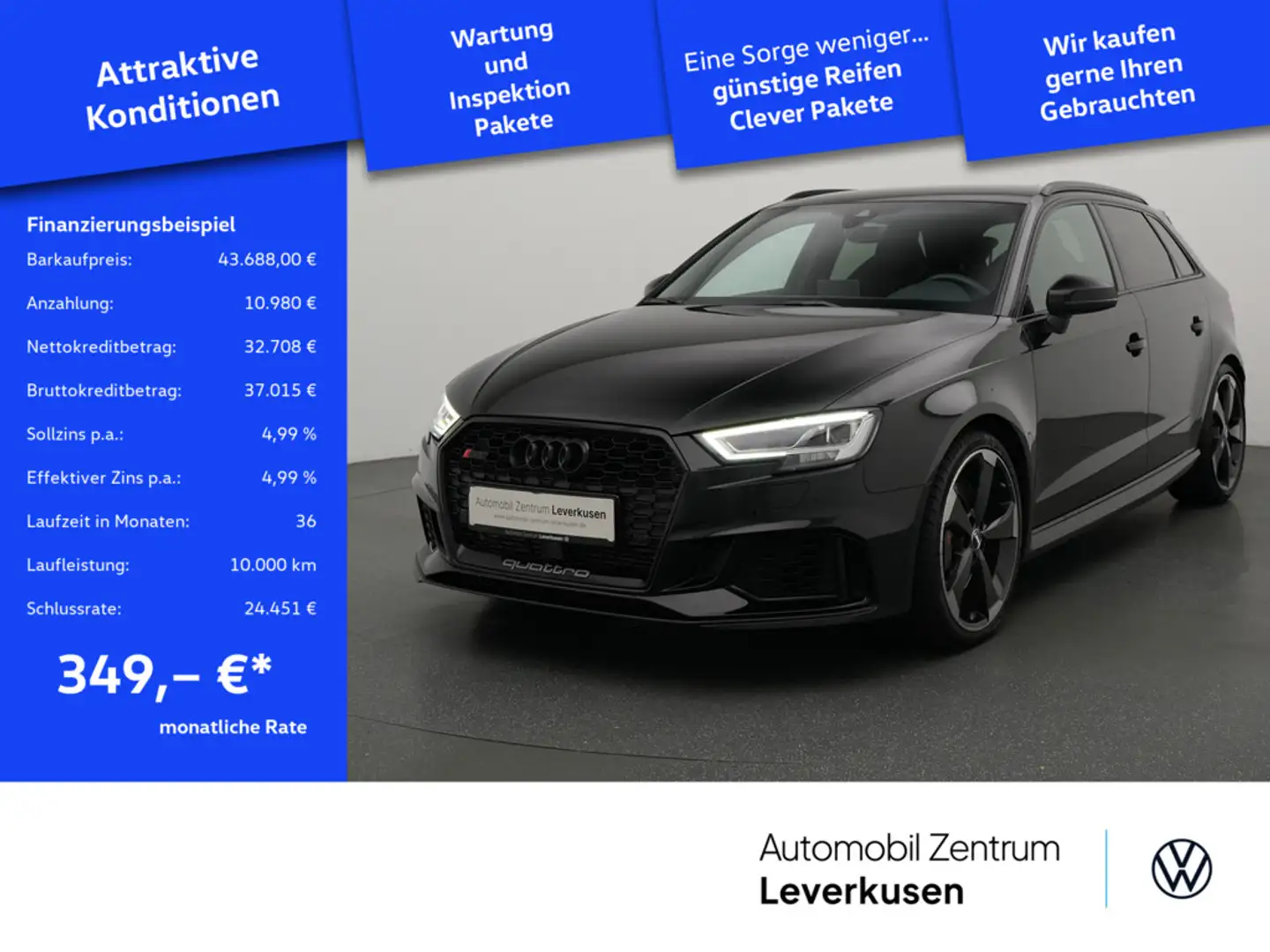 Audi RS3 Sportback 280KMH B&O LEDER RAUTE NAVI VIR Schwarz - 1