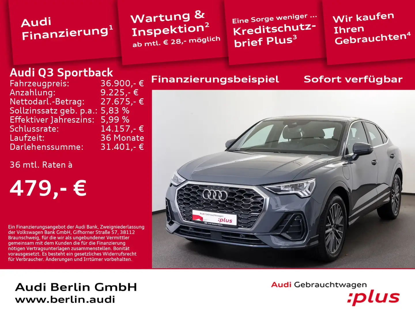Audi Q3 45 TFSI e S tr. PDC RFK LED NAVI Grau - 1