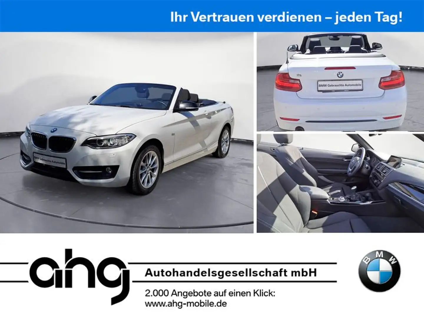 BMW 218 i Cabrio Sport Line Navi Business Klimaaut. Wit - 1