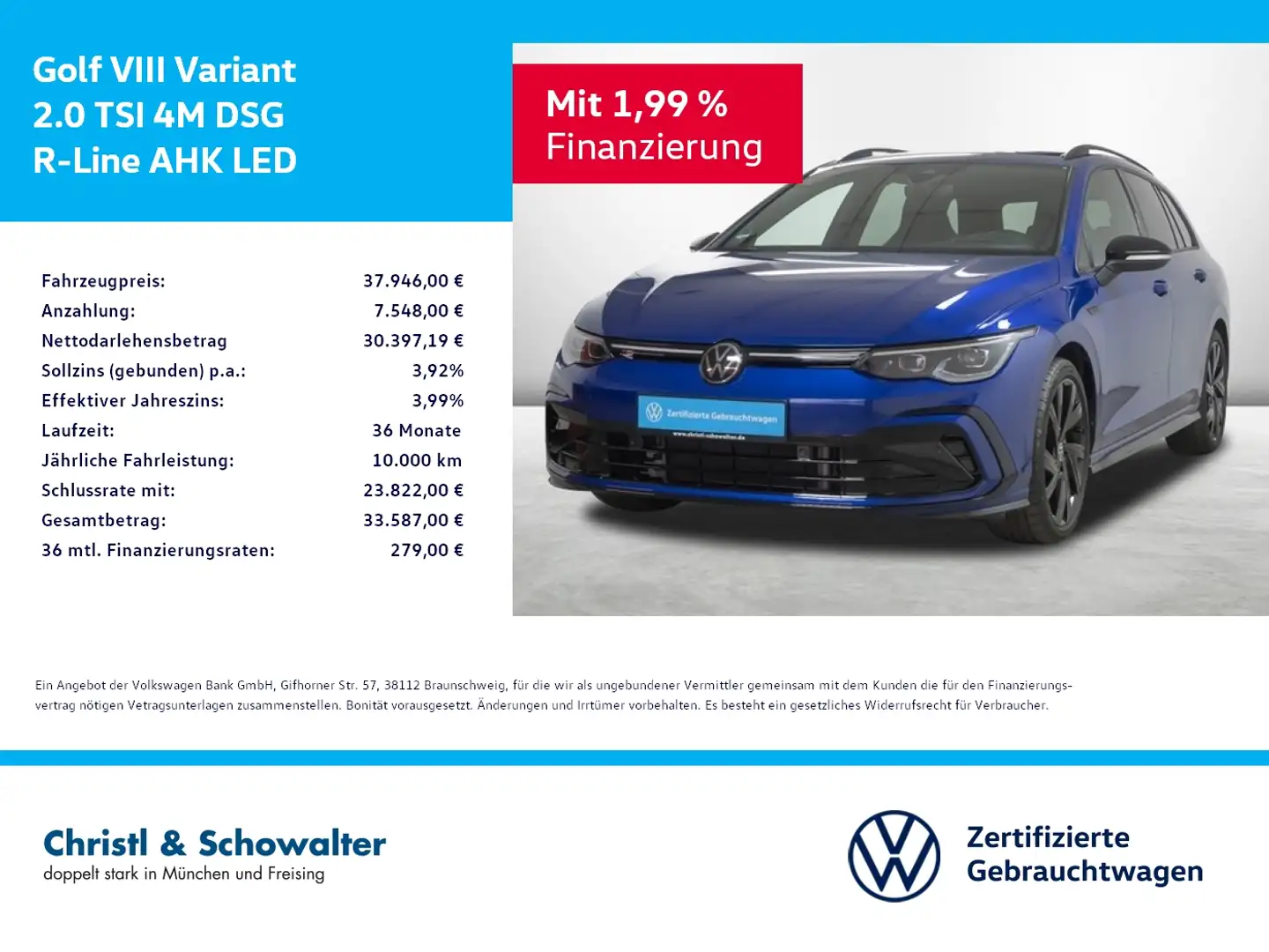 Volkswagen Golf Variant Golf VIII Variant 2.0 TSI 4M DSG R-Line AHK LED Blauw - 1