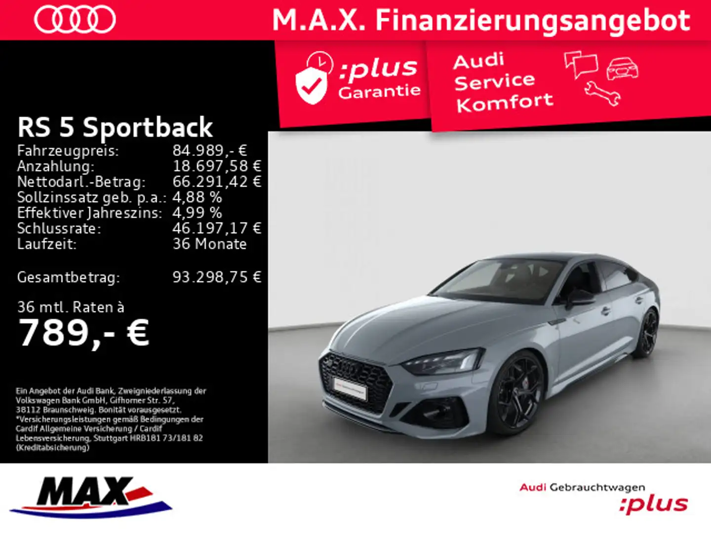 Audi RS5 RS5 Sportback QUATT PERFORMANCE 300KM/H+MATRIX++ Grau - 1