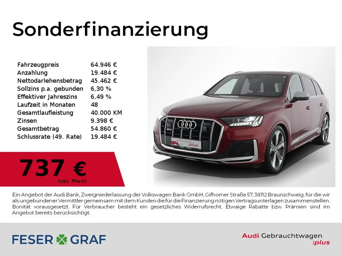 Audi SQ7 TFSI Keramik,HDMatrix,Sthz,HUD,B&O,21",360° Red - 1