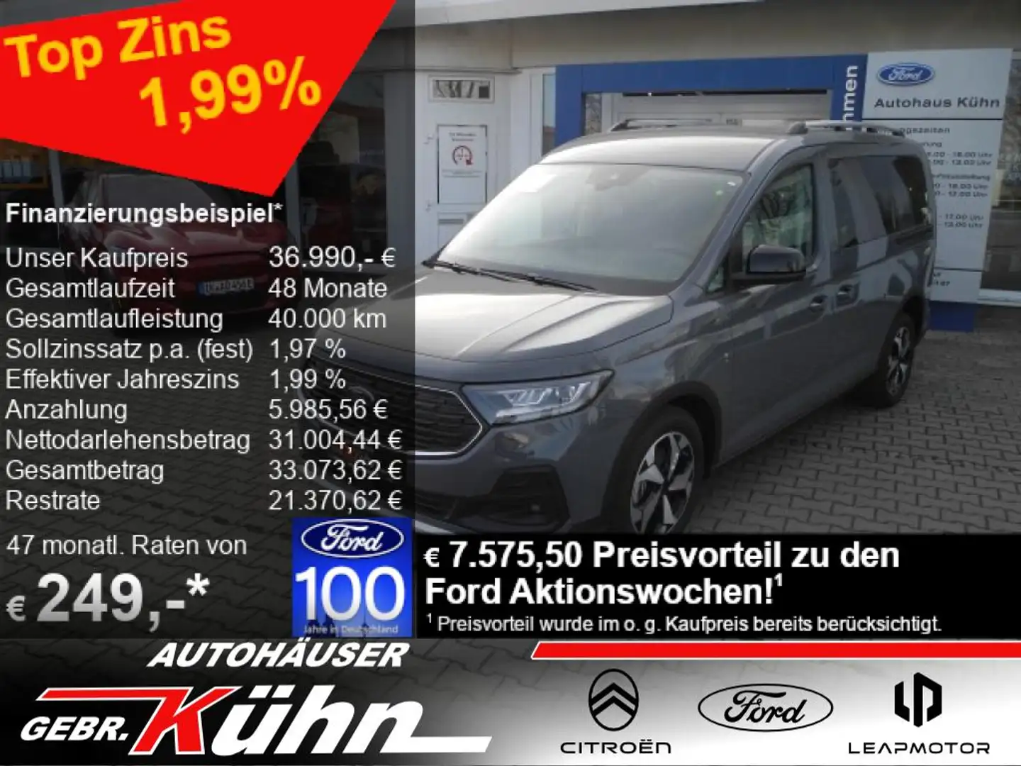 Ford Transit Connect Grand L2 Autm. FlexCab Active - Allw., Navi, TW Gris - 1