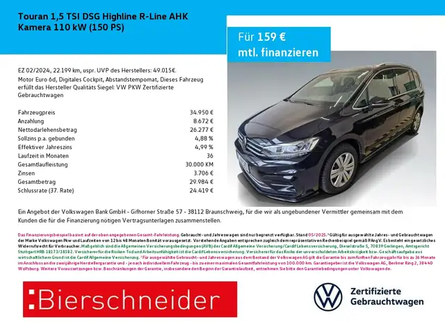 Volkswagen Touran 1,5 TSI DSG Highline R-Line AHK Kamera