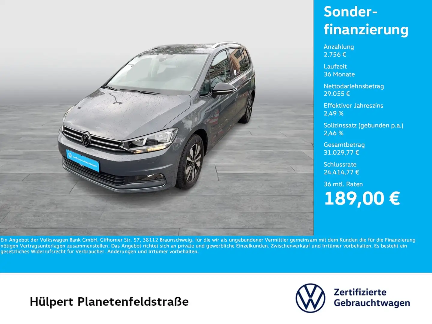 Volkswagen Touran 2.0 GOAL 7SITZE AHK CAM ACC ALU E-KLAPPE Grijs - 1