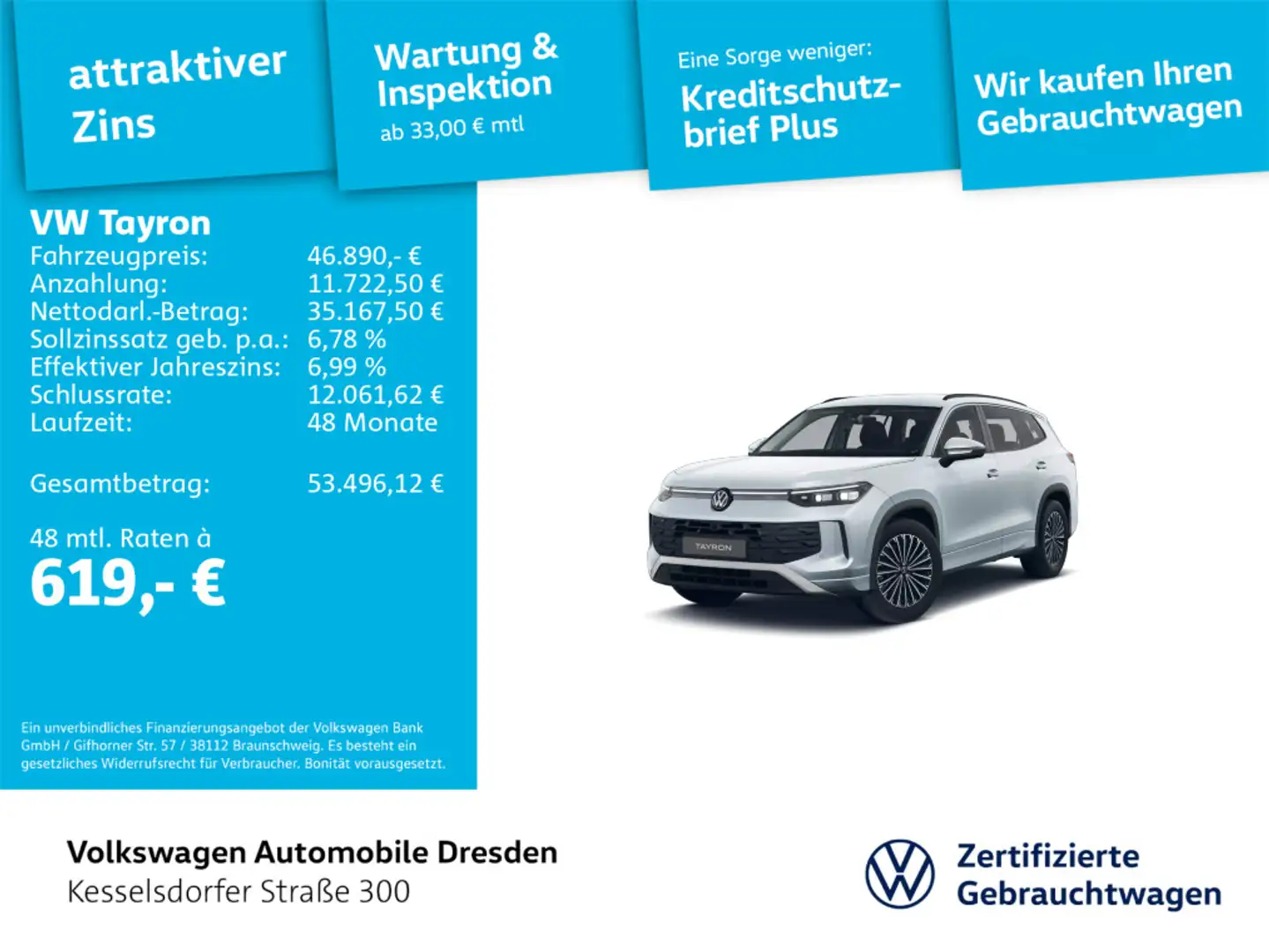 Volkswagen Tayron 2.0 TDI DSG 4M Life AHZV Kamera Navi LED Silber - 1