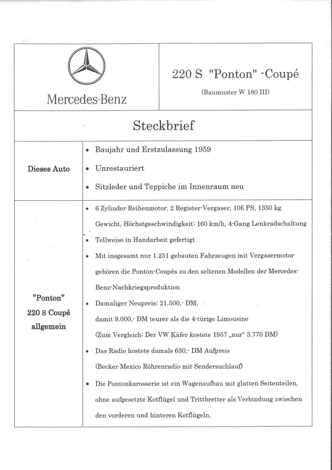 Mercedes-Benz 220S Coupe Ponton (Baureihe W180), foto 9