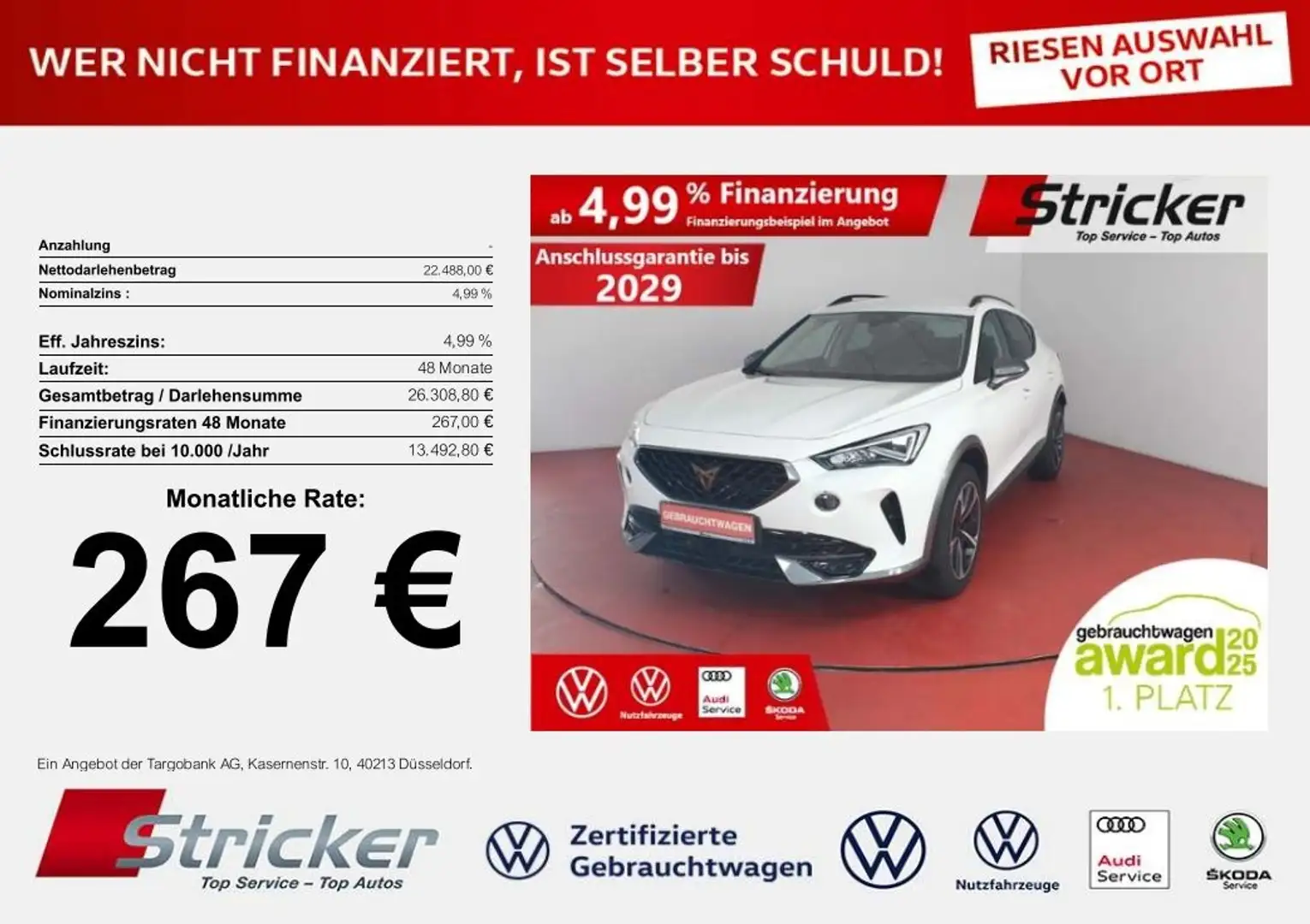 CUPRA Formentor 1.5TSI 267,-ohne Anzahlung Navi AHK Sitzheizung Weiß - 1