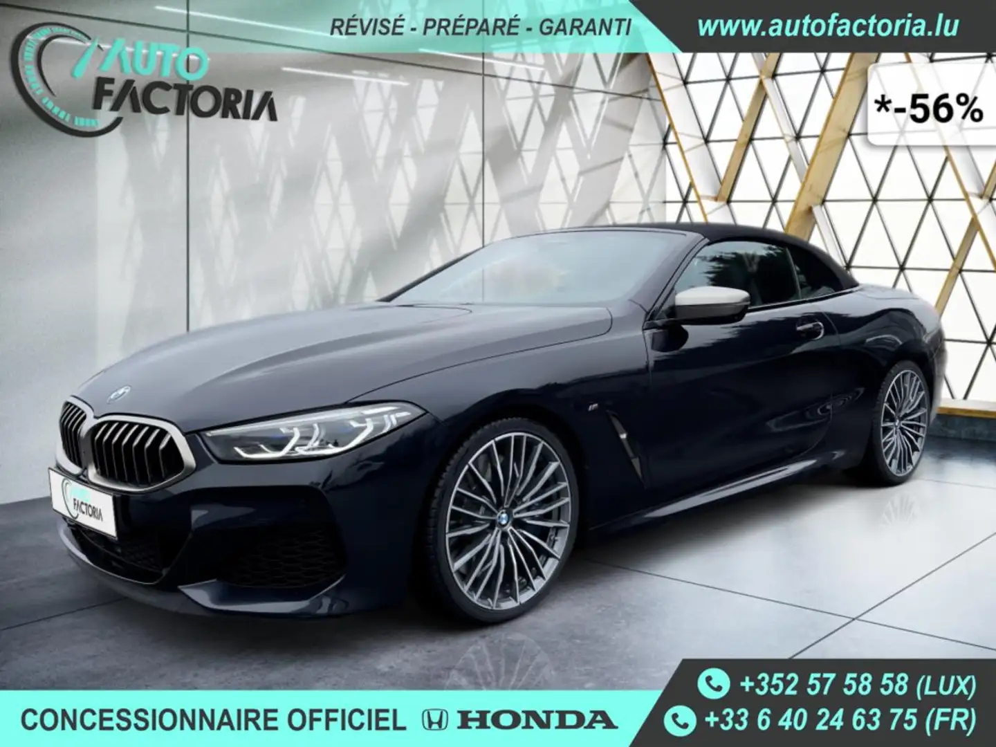 BMW M850 I Cabrio -56% 530cv BVA8 4x4+GPS+CUIR+CAM360+Opts Noir - 1
