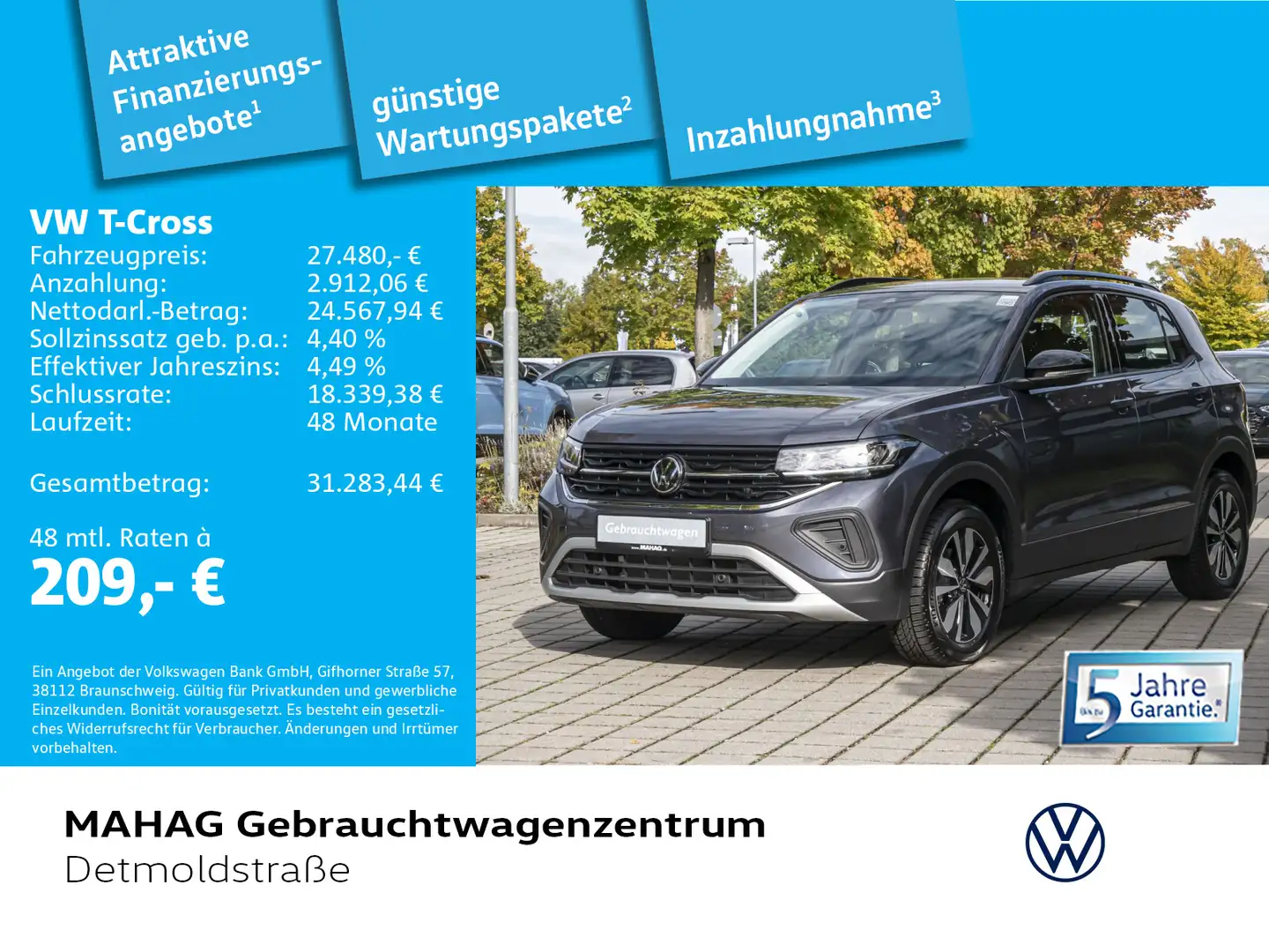 Volkswagen T-Cross 1.5 TSI GOAL AppConnect LED Kamera DSG Grau - 1