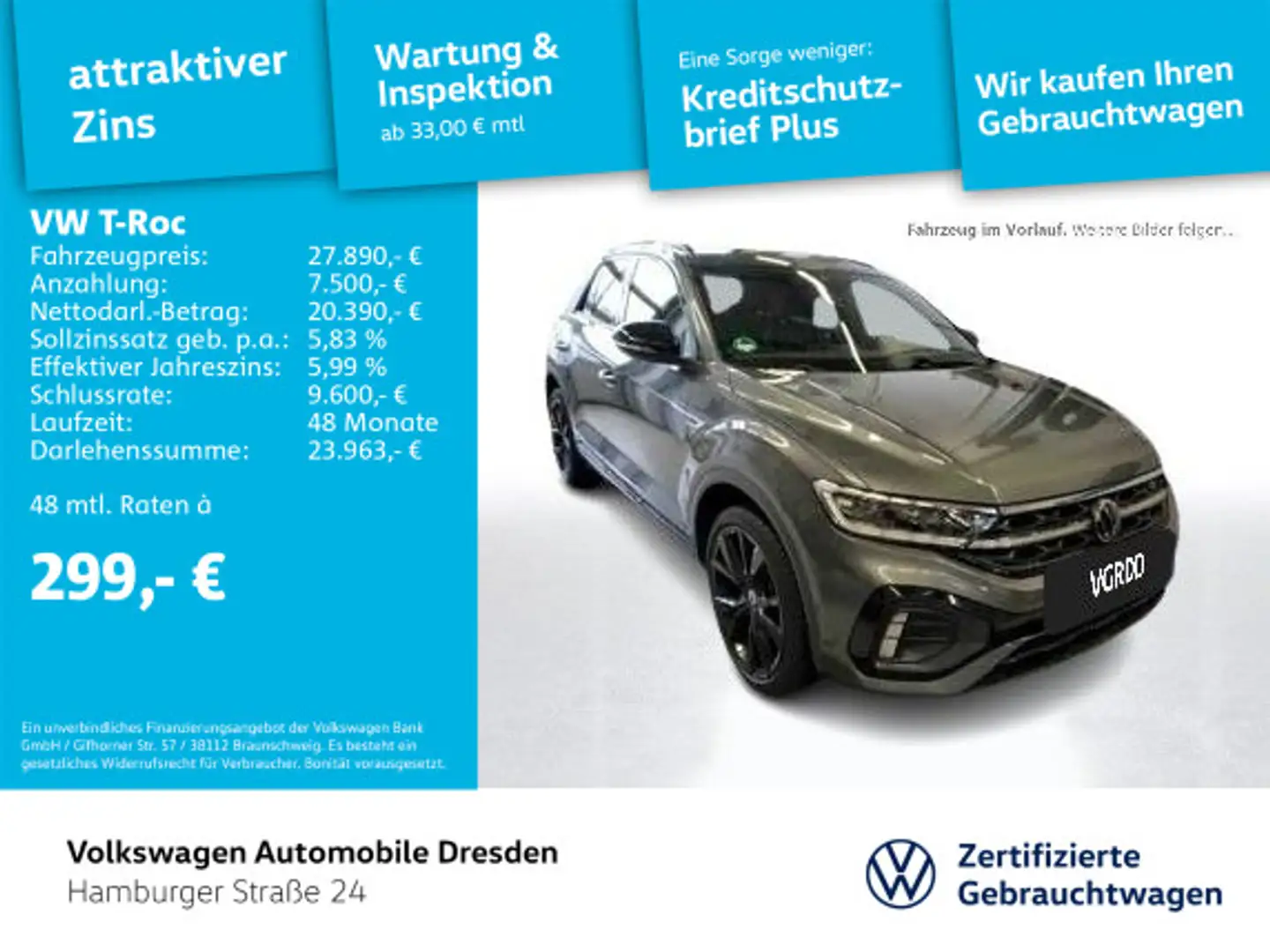 Volkswagen T-Roc T-ROC R-Line 1.5 TSI DSG LED NAV KAM APPC TRAVEL Grau - 1