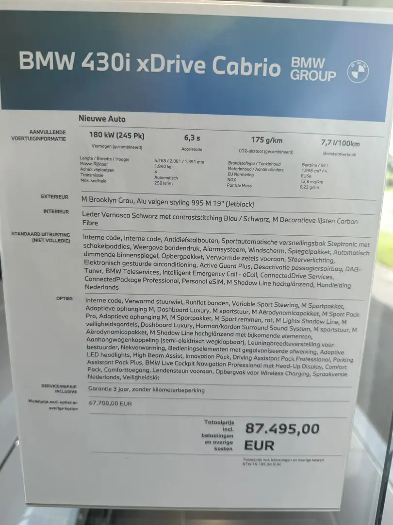 BMW 430 IX DRIVE CABRIO NIEUW 87500€ full option Crayon - 2