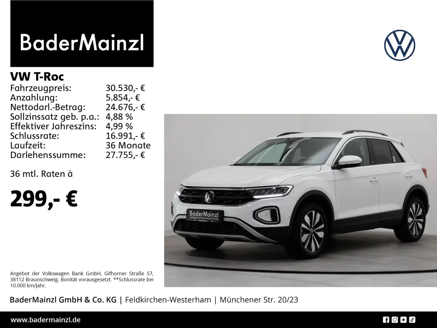 Volkswagen T-Roc 1.5 TSI DSG Kamera AHK SHZ ACC Weiß - 1