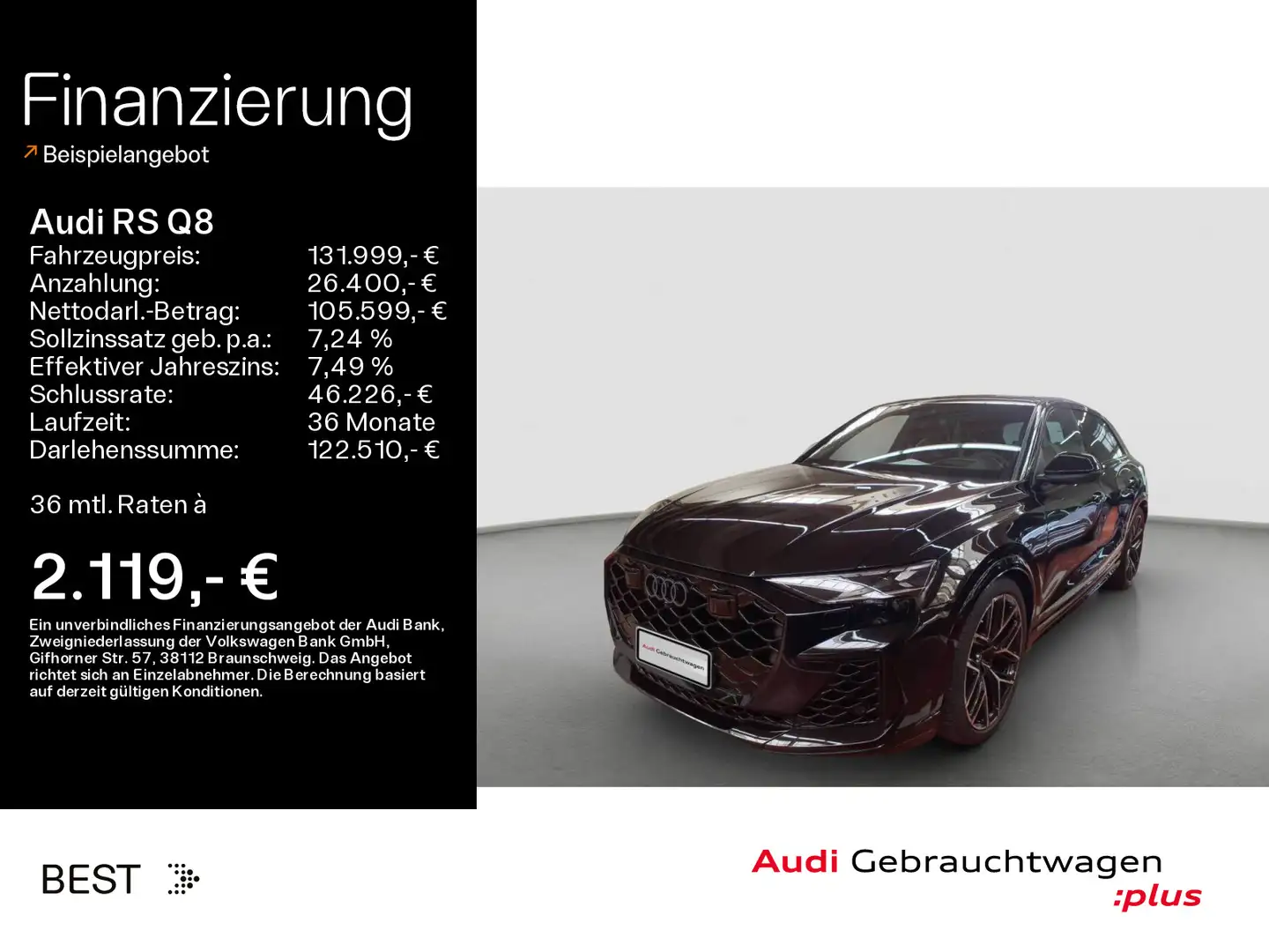 Audi RS Q8 *NAVI*HUD*RS-AGA*AHK*PANO*OPTIK-PAKET*LASER Schwarz - 1