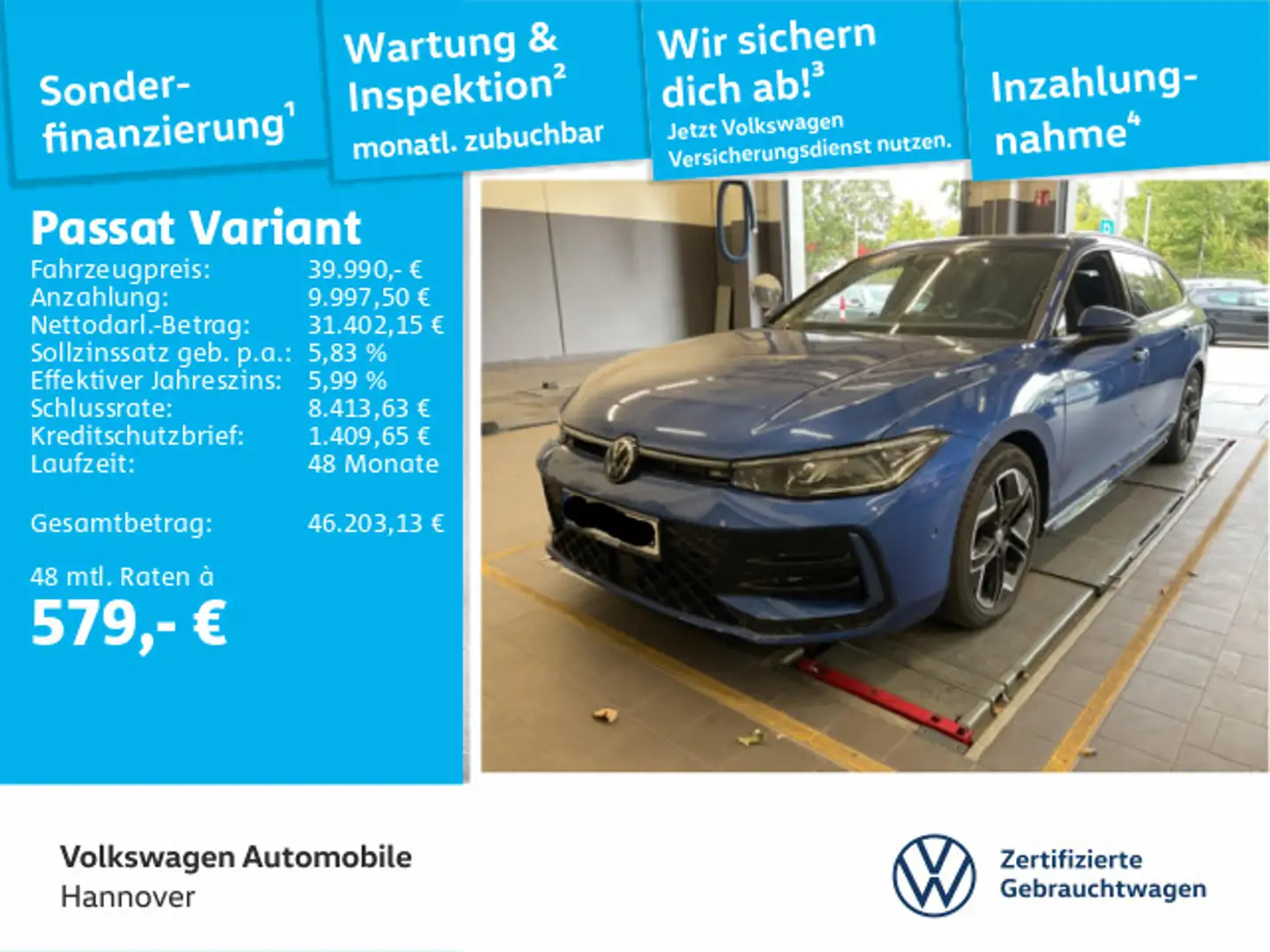 Volkswagen Passat Variant 2.0 TDI DSG R-Line Navi AHK Pano Blau - 1