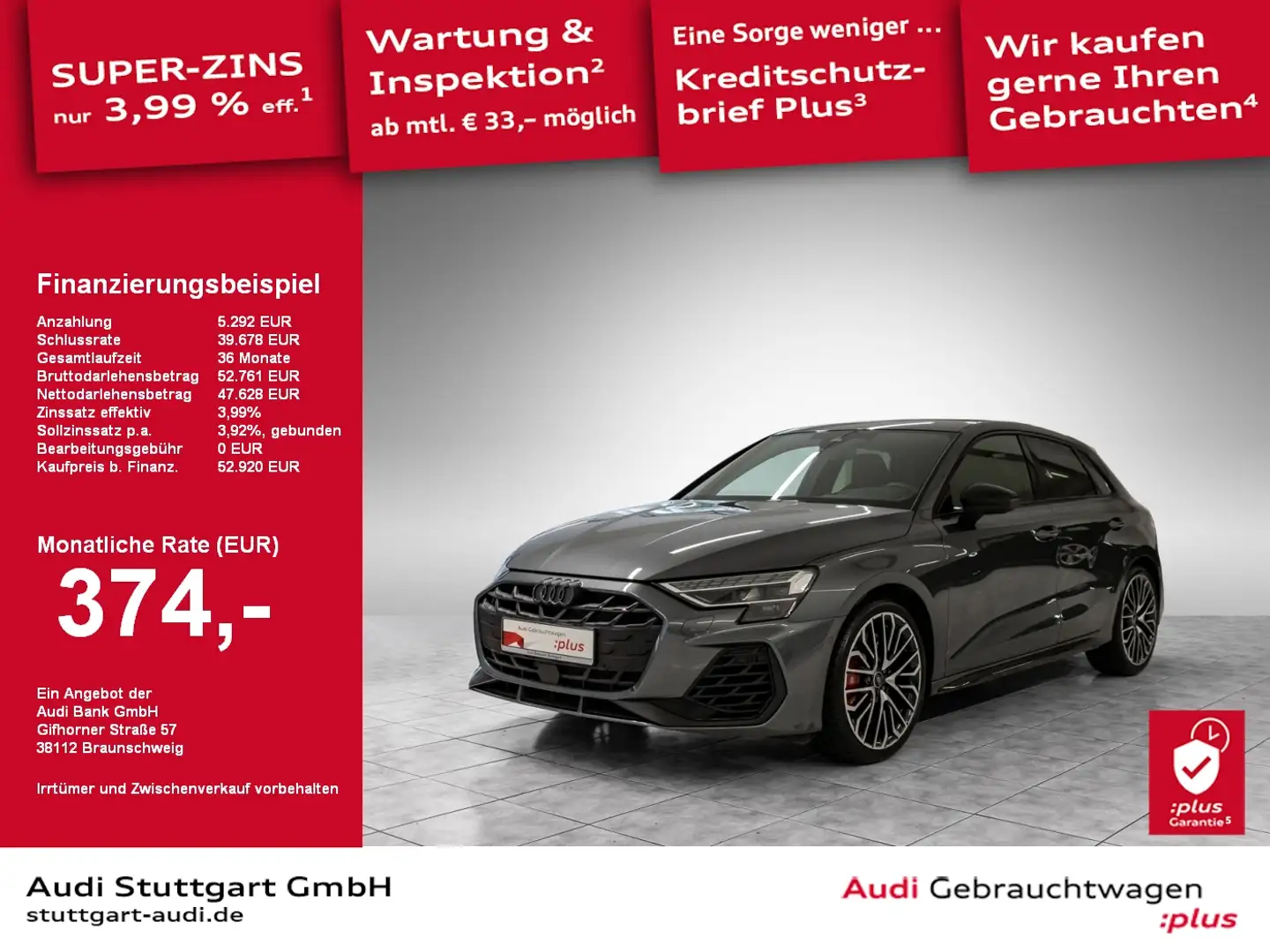 Audi S3 Sportback TFSI S tronic HuD Matrix-LED PDC Gris - 1
