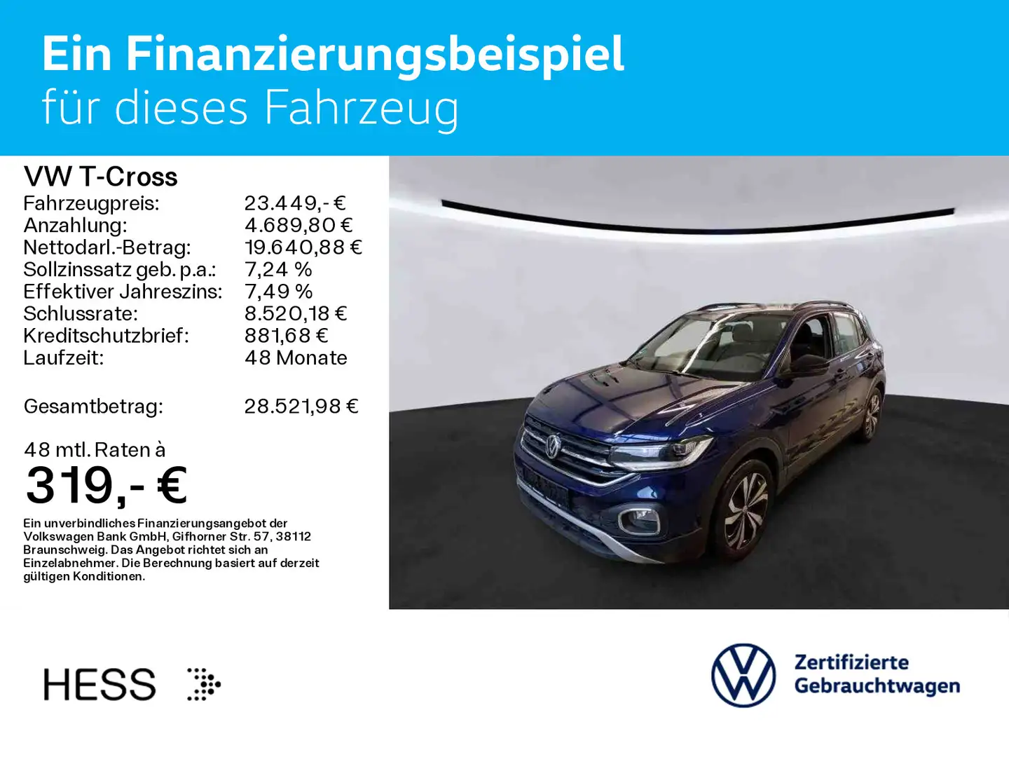 Volkswagen T-Cross 1.5 TSI DSG UNITED*AHK*KAMERA*NAVI*LED*A Bleu - 2