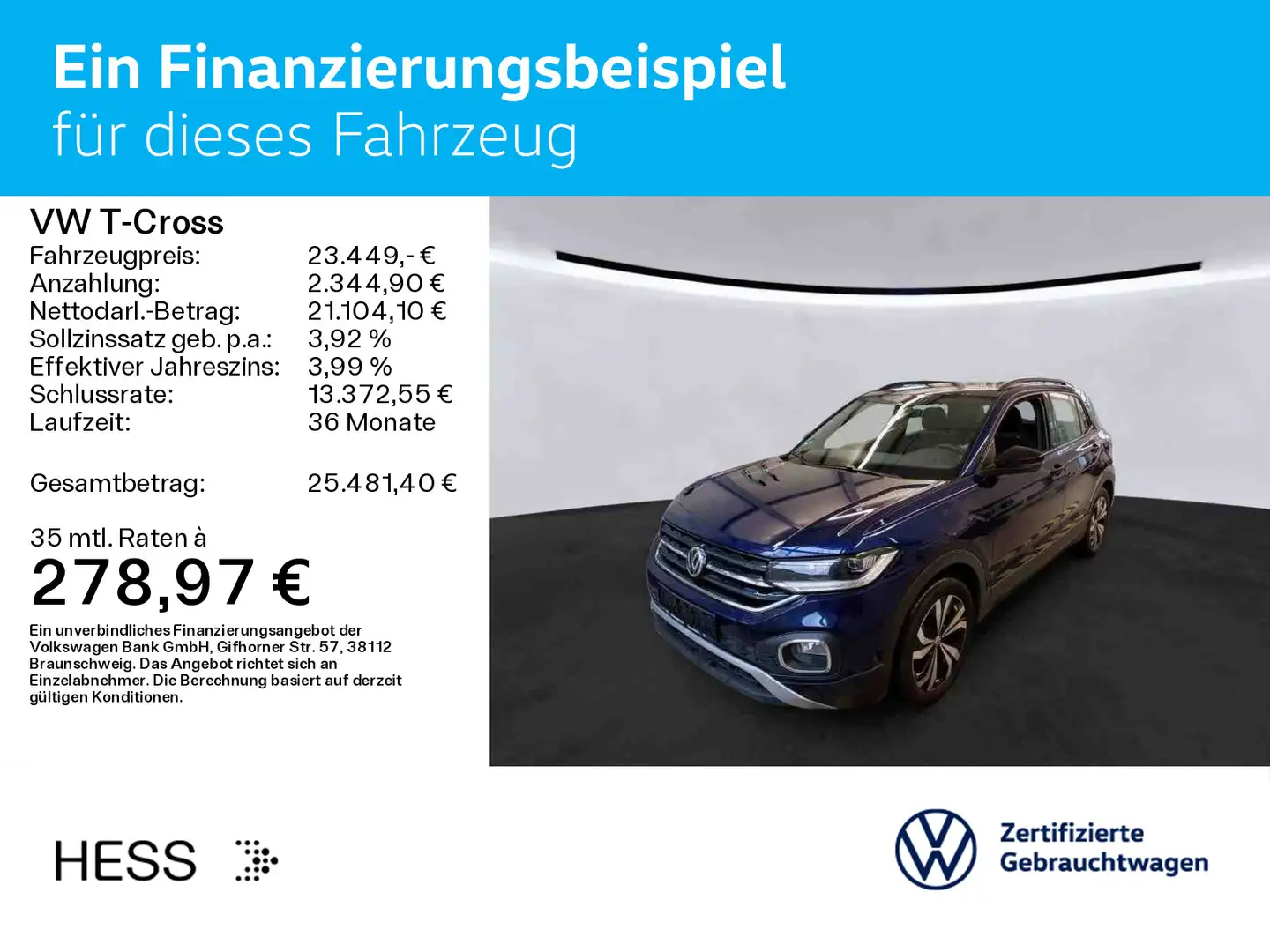 Volkswagen T-Cross 1.5 TSI DSG UNITED*AHK*KAMERA*NAVI*LED*A Blauw - 2