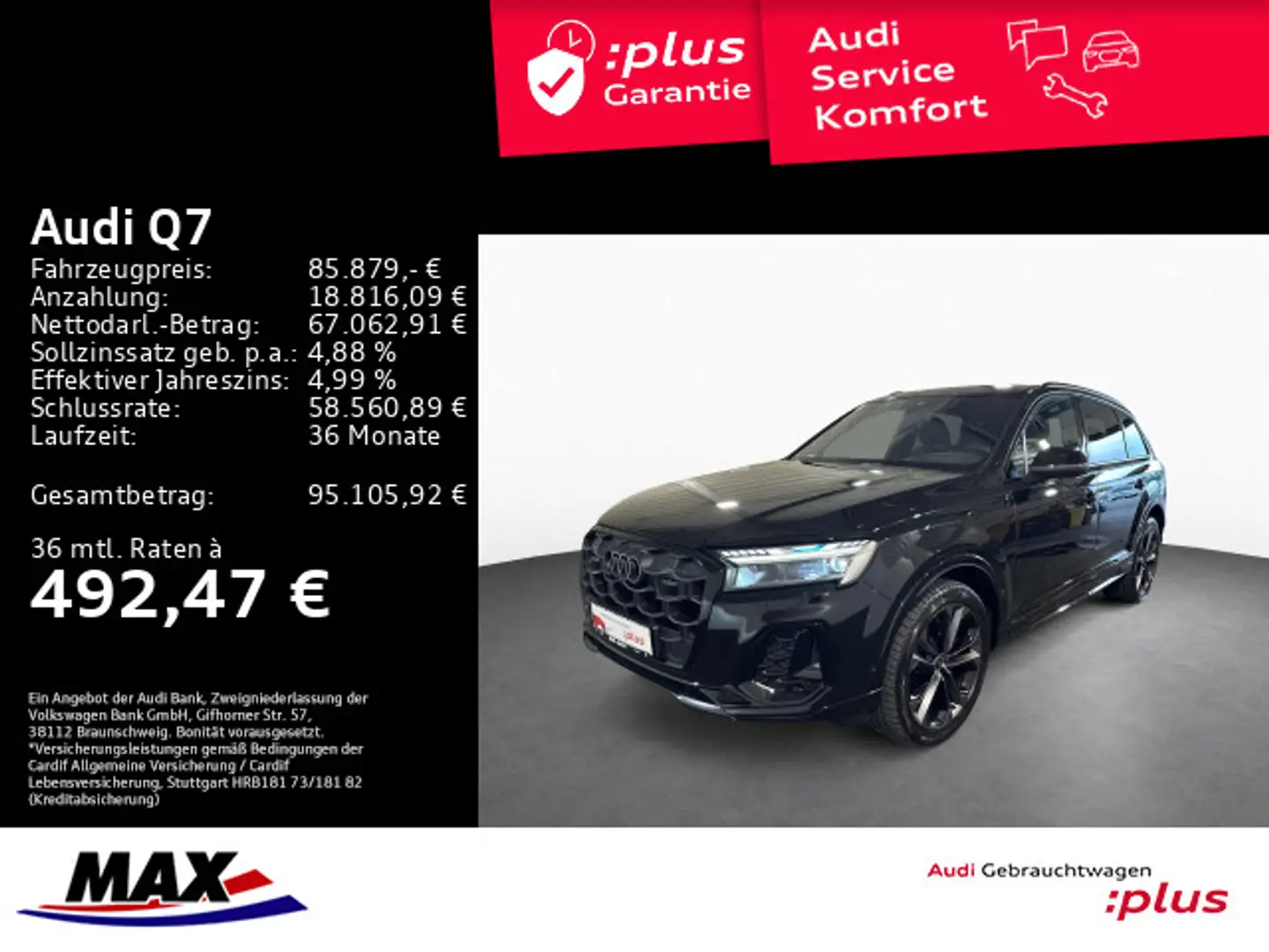 Audi Q7 50 TDI QUATT 7-SITZER S LINE HD MATRIX+AHK+VC Schwarz - 1