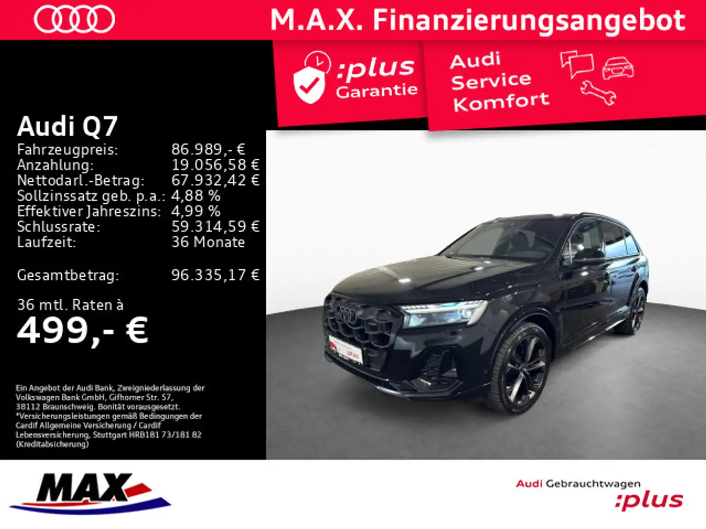 Audi Q7 50 TDI QUATT 7-SITZER S LINE HD MATRIX+AHK+VC Schwarz - 1