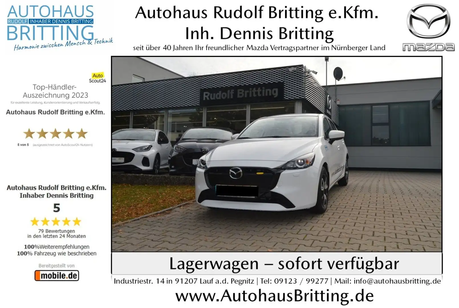 Mazda 2 Lim. 75PS Benzin 6GS Center-Line Tempomat Білий - 1