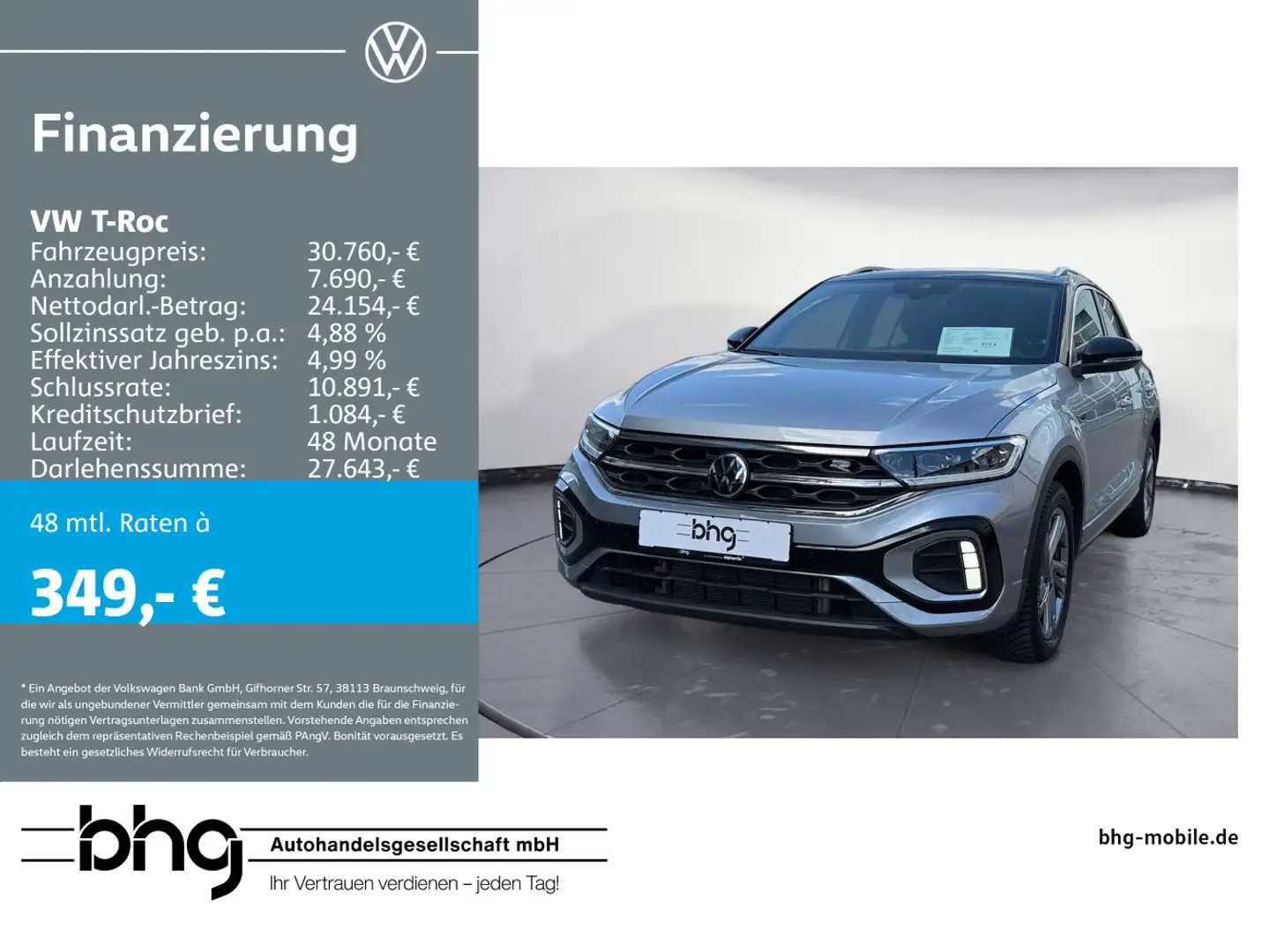 Volkswagen T-Roc R-Line 2,0 TDI DSG AHK, Rückfahrkamera Zilver - 1