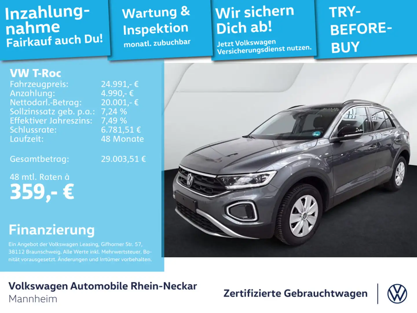 Volkswagen T-Roc 2.0 TDI GOAL Navi PDC LED uvm Grau - 1