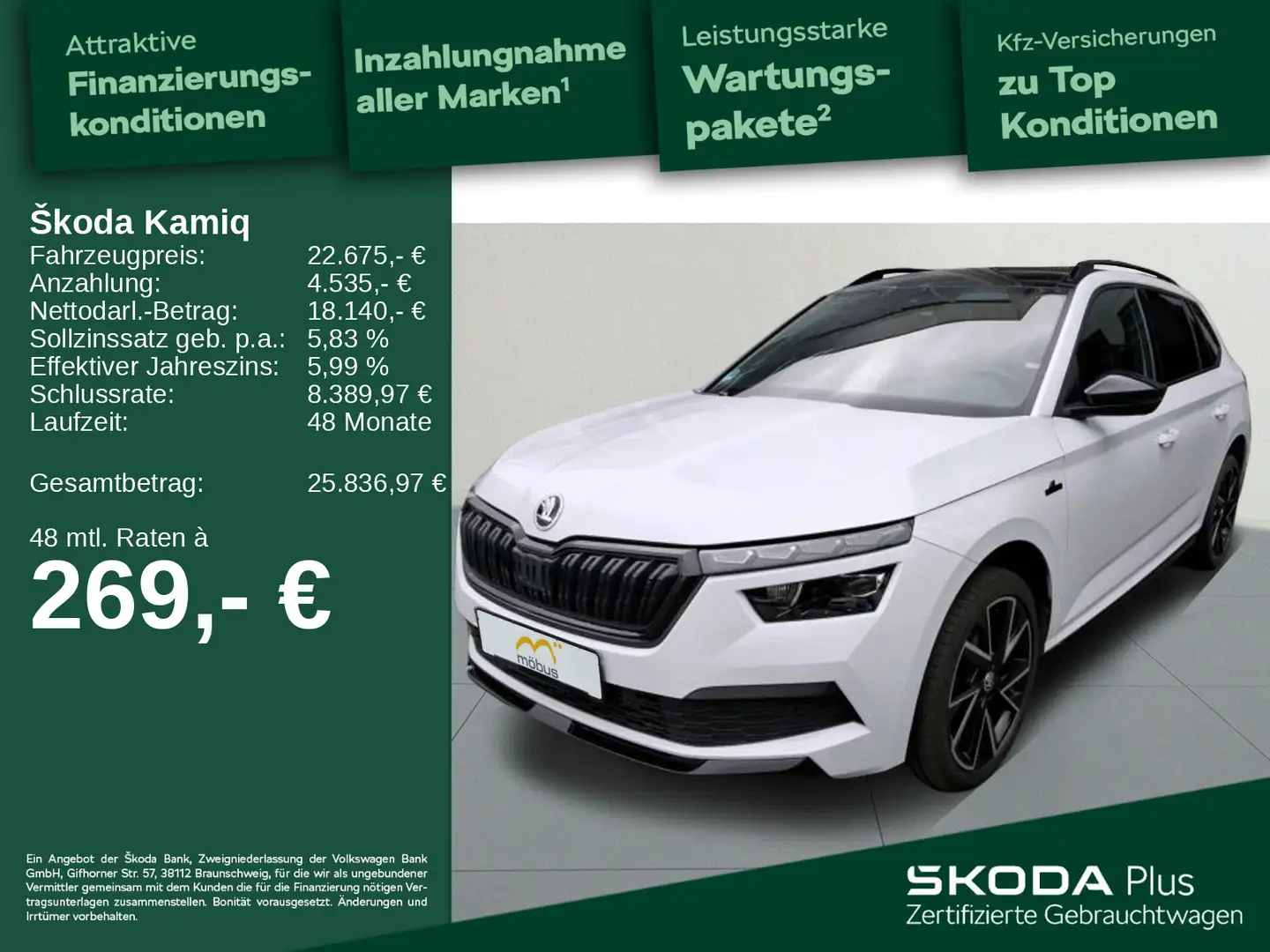 Skoda Kamiq 1.0 TSI Monte Carlo*APP*GRA*RFK*PANO*SHZ* Weiß - 1