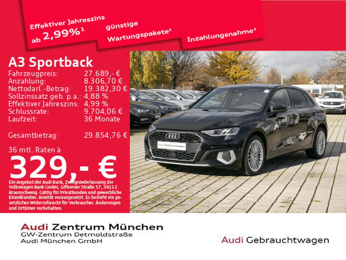 Audi A3 30 TFSI S tronic advanced ACC/Virtu Schwarz - 1