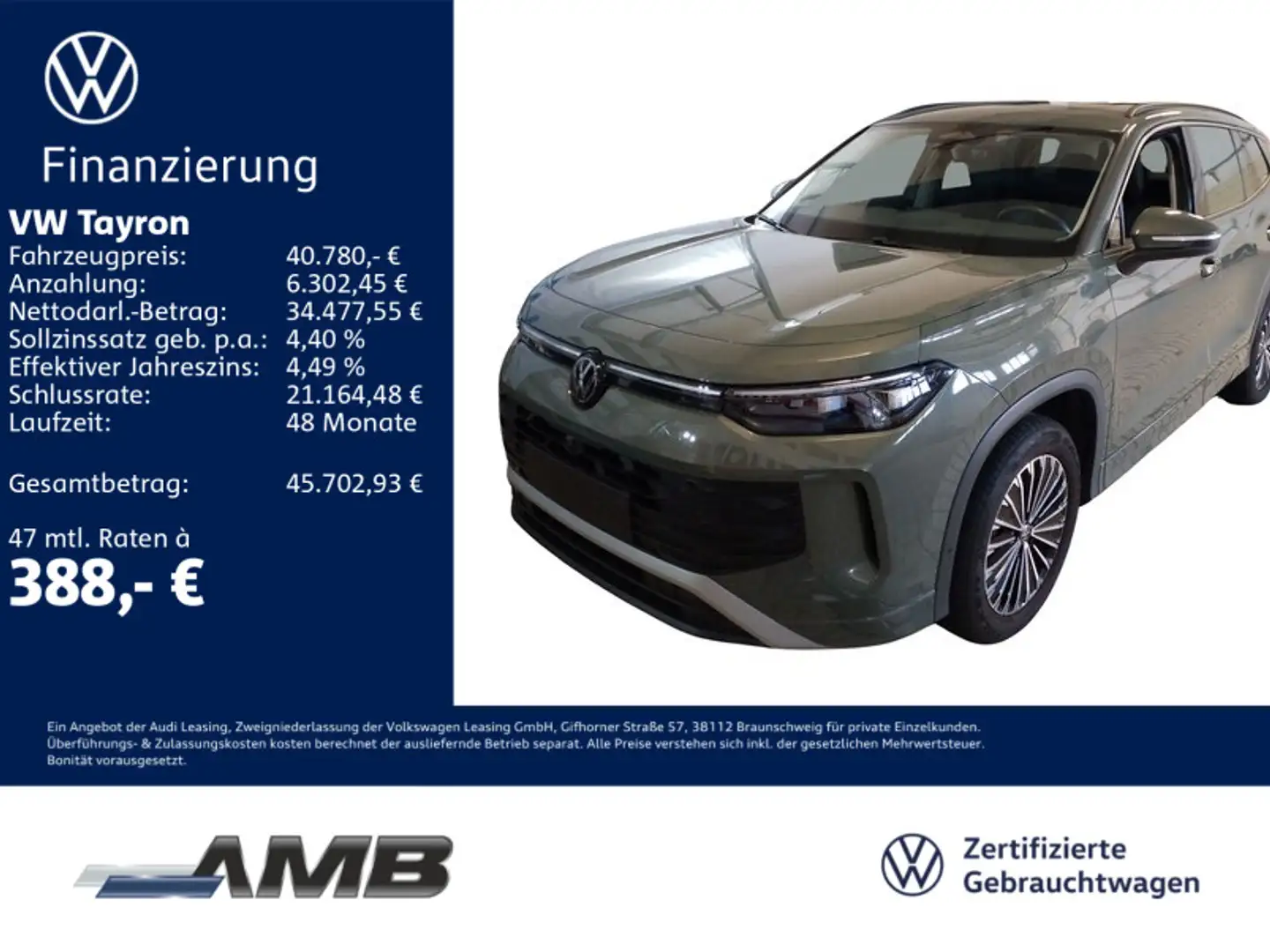 Volkswagen Tayron Life 1.5 eTSI AHK/Nav/IQ.Drive/Pano/5.30G Grün - 1