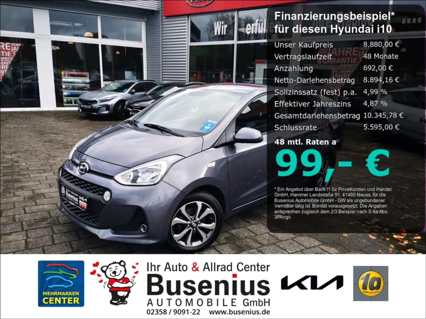 Hyundai i10 1.0 YES! Plus+Navi+Freisprech+SHZ+DAB Grau - 1