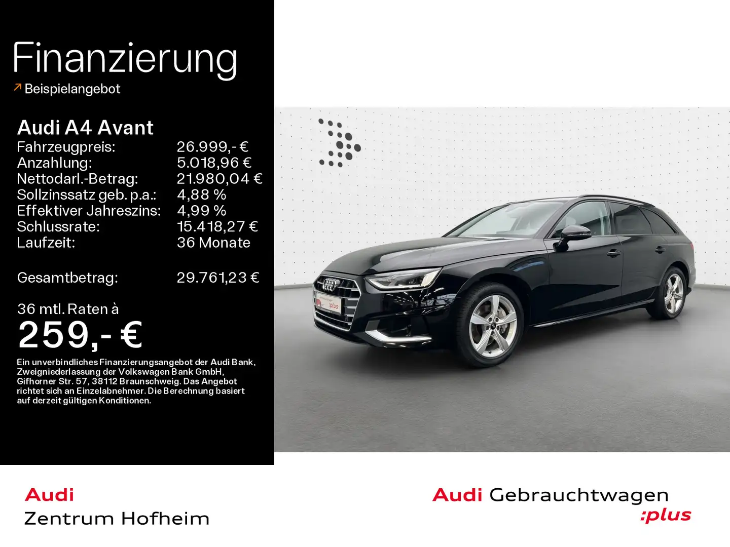 Audi A4 40 TDI Advanced S tro*Pano*LED*Navi+*Sp Schwarz - 1